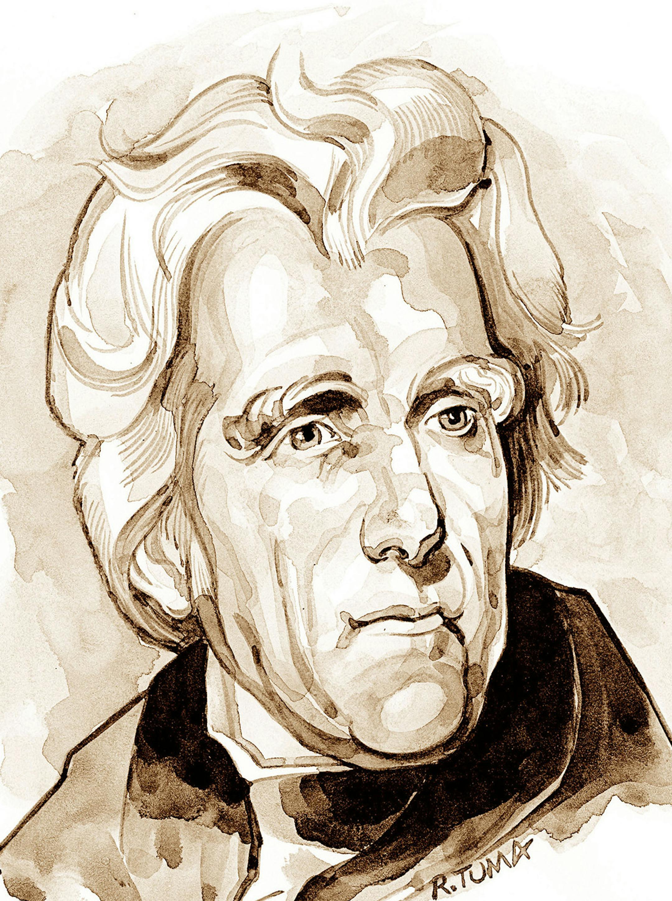 300 dpi Rick Tuma portrait of Andrew Jackson, a U.S. president. Chicago Tribune 2013<p> andrew jackson; krtnational national; krt; krtcampus campus; mctillustration; 01028000; ACE; krtculture culture; krthistory history; 11000000; 11006004; 11006005; 11006006; defense; executive branch; head of state; krtgovernment government; krtpolitics politics; krtuspolitics; national government; POL; tb contributed; krtnamer north america; u.s. us united states; USA; 10011000; FEA; krtfeatures features; krt