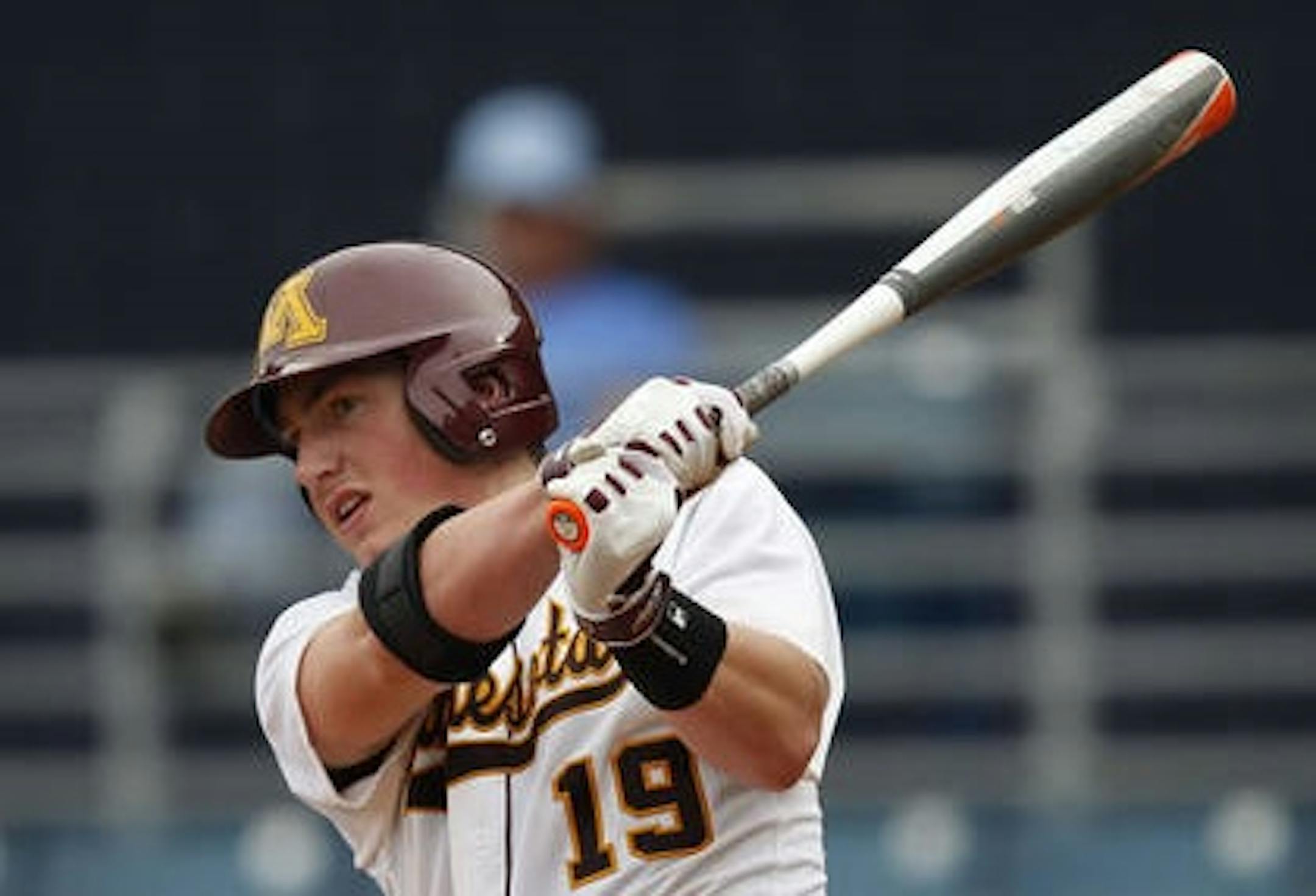 Austin Athmann hit a pair of two-run homers to boost the Gophers baseball team to an 8-0 victory over Northwestern and a weekend sweep of the Wildcats on Sunday in Evanston, Ill. Athmann also ran his on-base streak to a team-high 25 games. File photo courtesy of the University of Minnesota. For more Gophers photos, go to gophersports.com.
