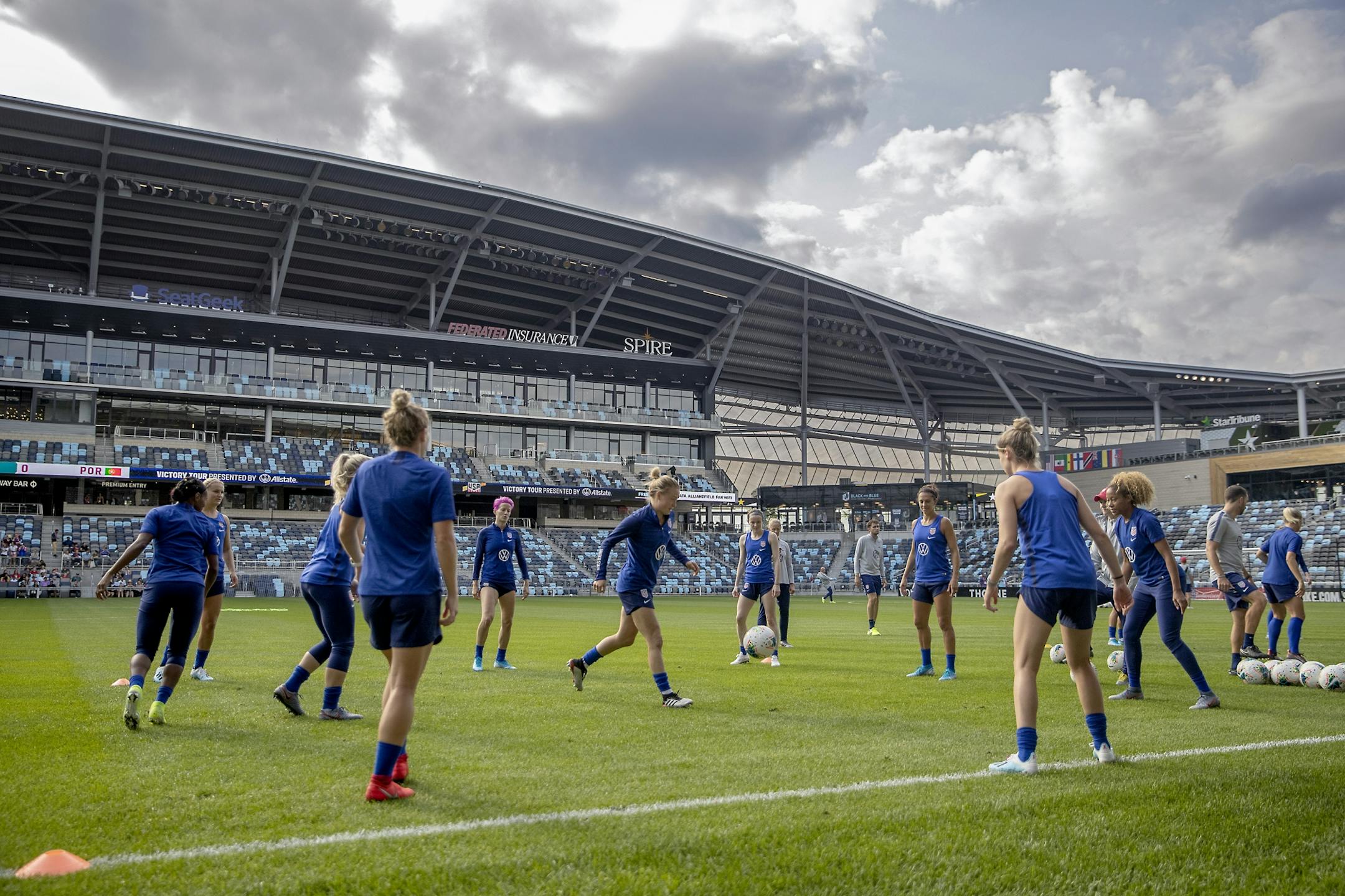 The U.S. women's national team took to the field for an open practice at Allianz Field, Monday, September 1, 2019 in St. Paul, MN. They will play a friendly game against Portugal on Tuesday.