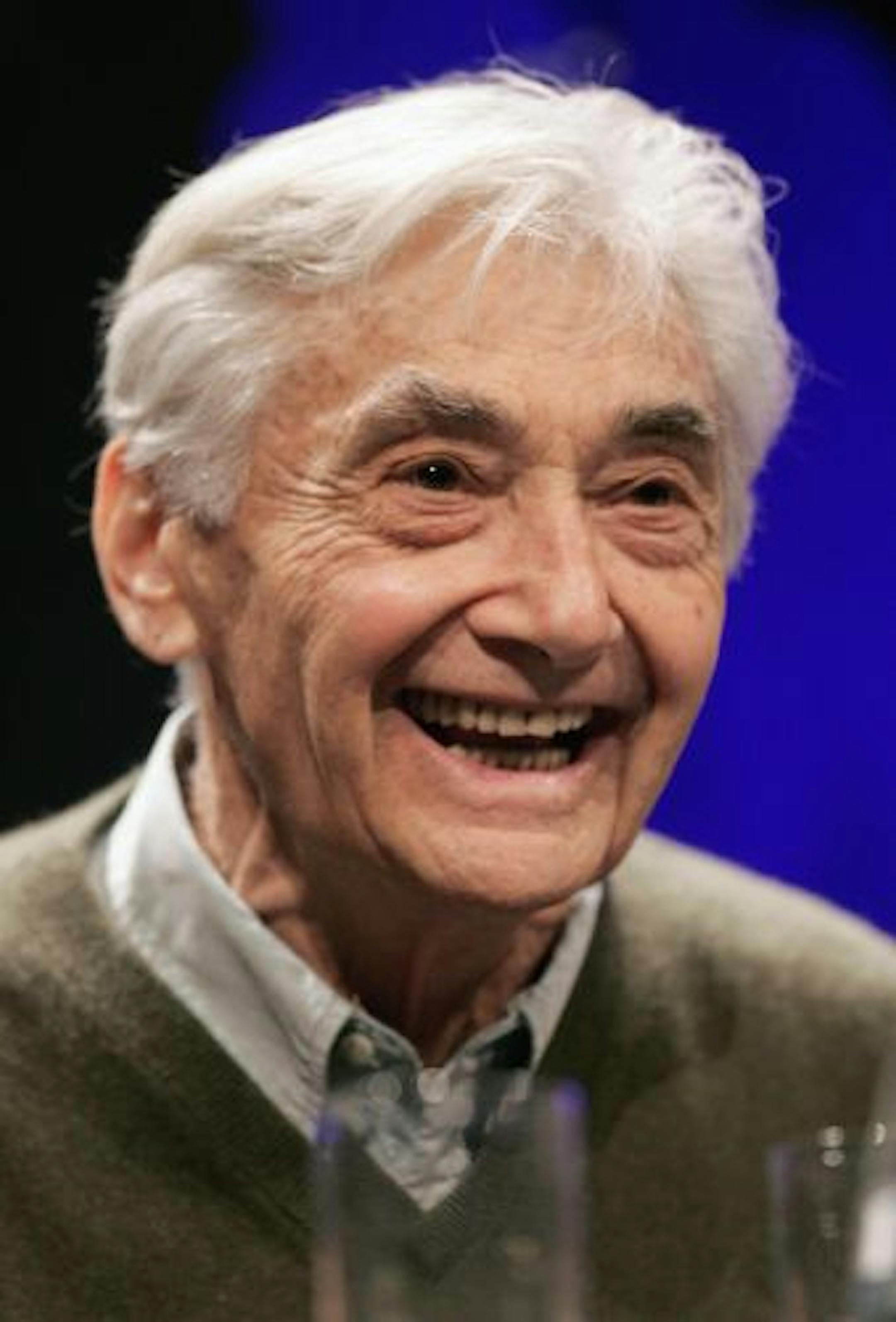 FILE - This Jan. 9, 2008 file photo shows author Howard Zinn, during a visit in Boston at Emerson College. Zinn died in Santa Monica, Calif., Wednesday, Jan. 27, 2010. He was 87.
