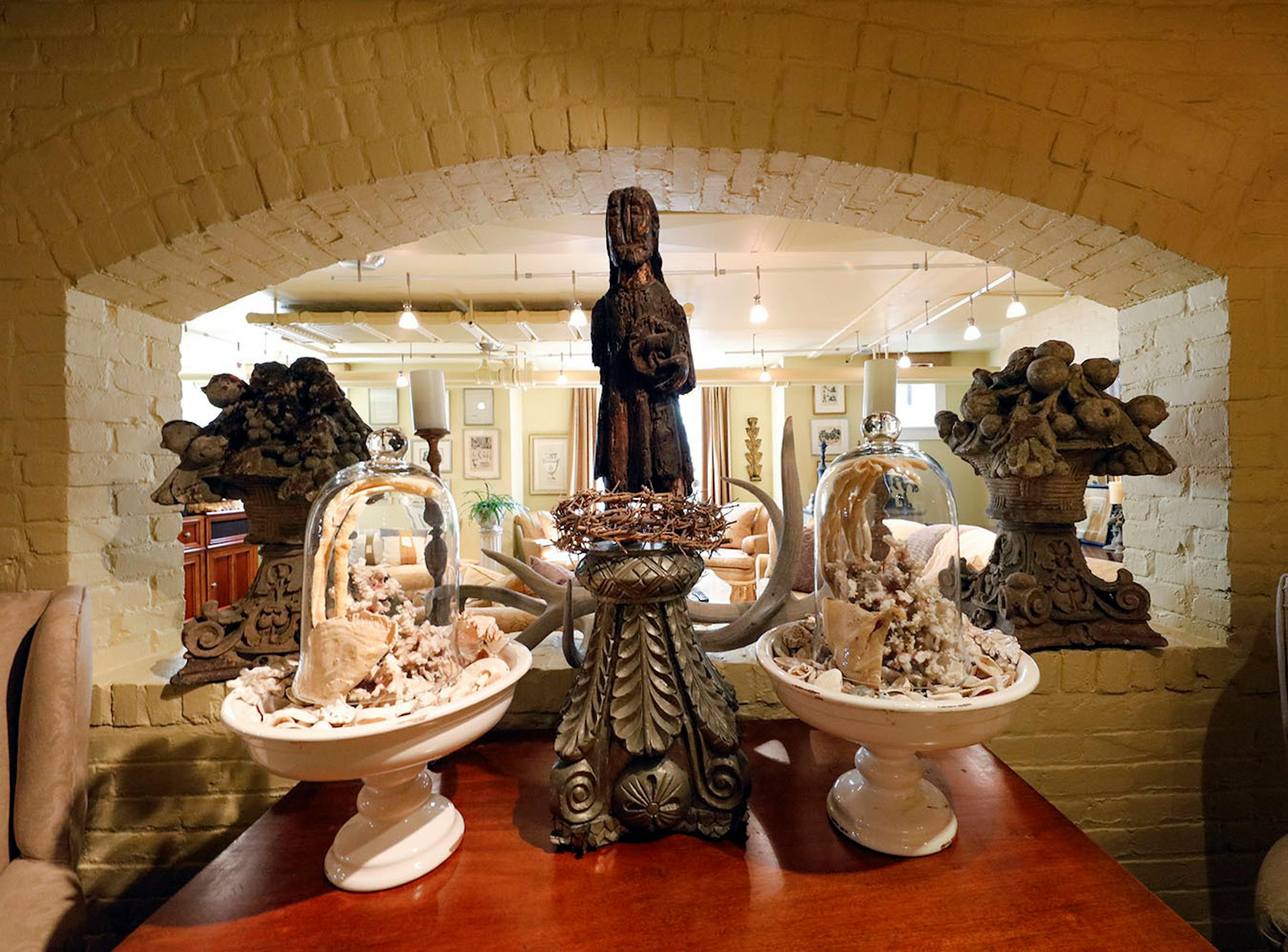 A decorative vignette on the lower level of the main house.