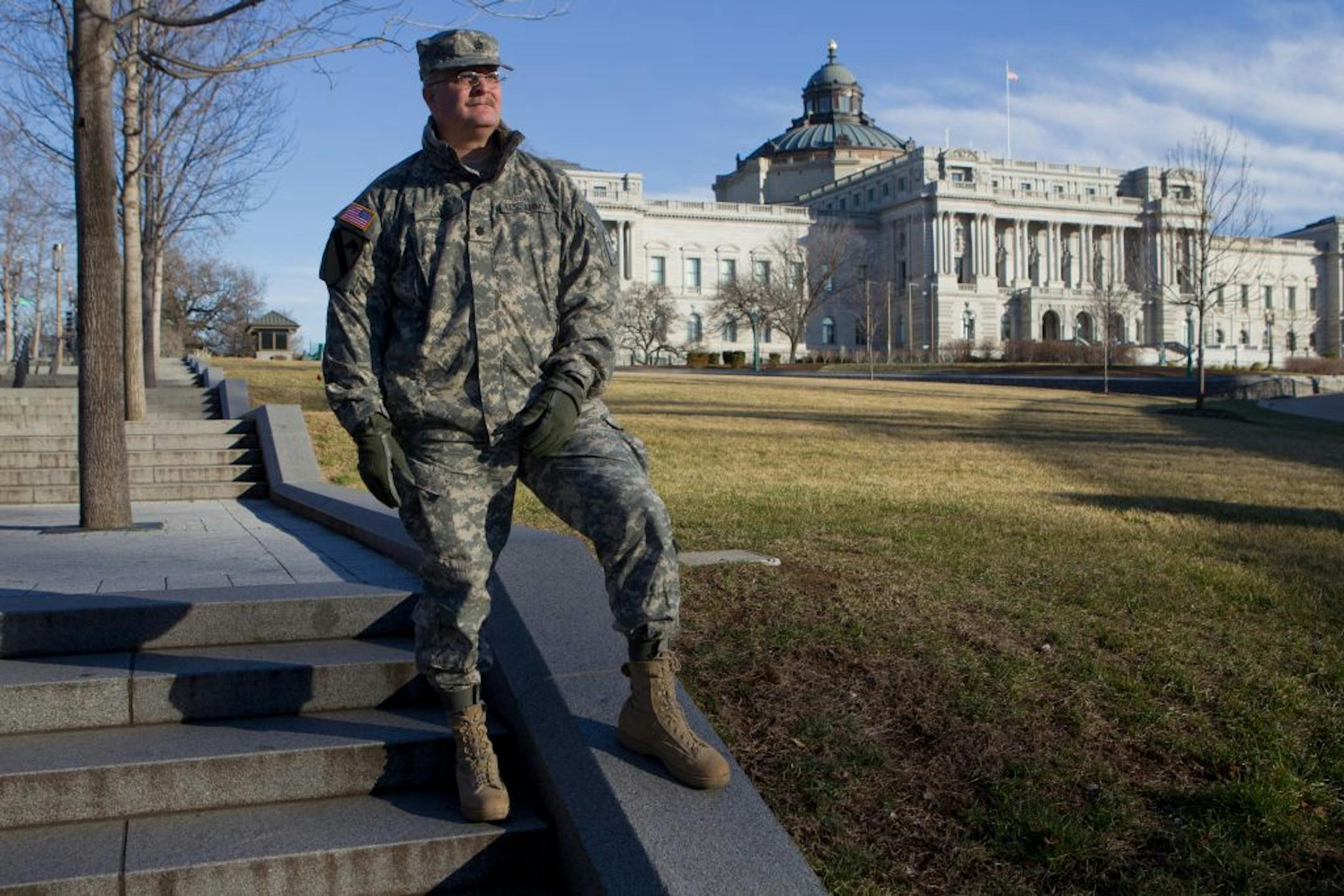 Lt. Col. Daniel Davis was pictured outside the U.S. Capitol after briefing members of Congress in mid-January.