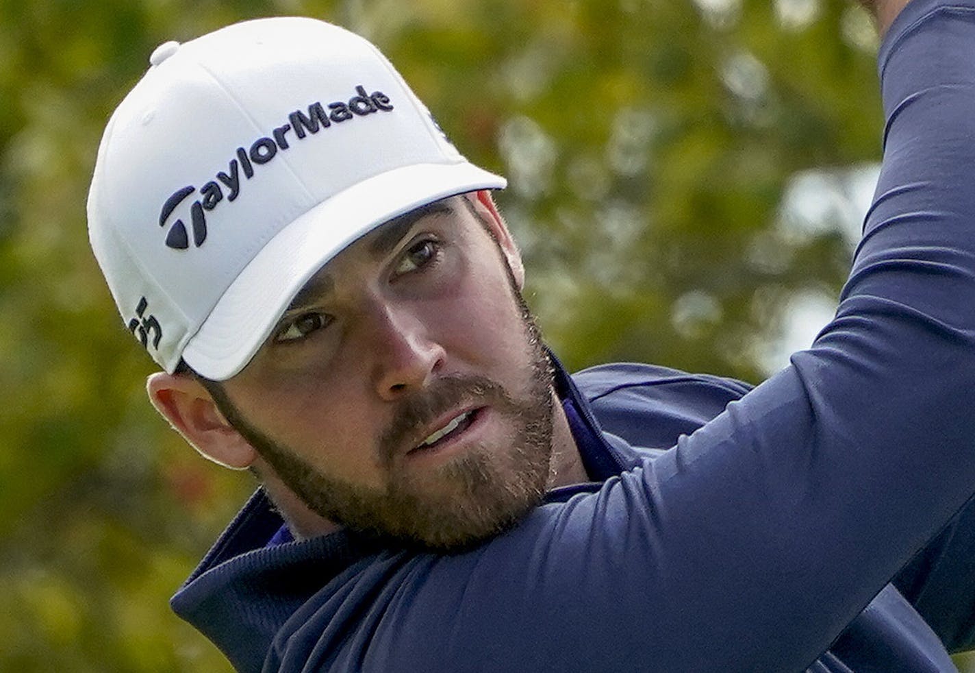 Matthew Wolff, of the United States, plays his shot from the second tee during the final round of the US Open Golf Championship, Sunday, Sept. 20, 2020, in Mamaroneck, N.Y. (AP Photo/Charles Krupa)