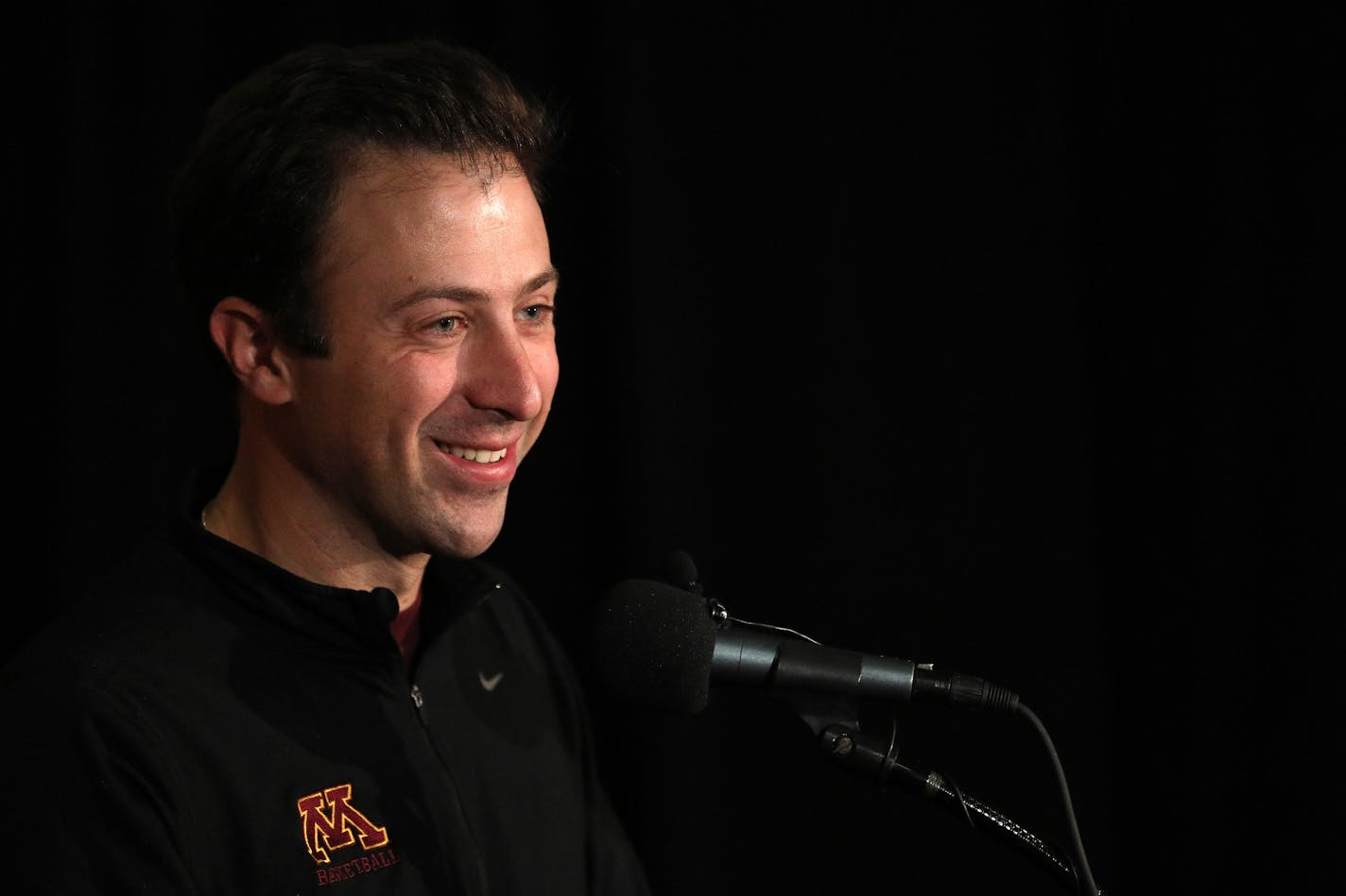 Men's coach Richard Pitino laughed as he answered a question during his press conference. ] ANTHONY SOUFFLE &#xef; anthony.souffle@startribune.com The University of Minnesota's Gophers men's and women's basketball teams held a media day Saturday, Oct. 28, 2017 at the Williams Arena Club Room in Minneapolis.