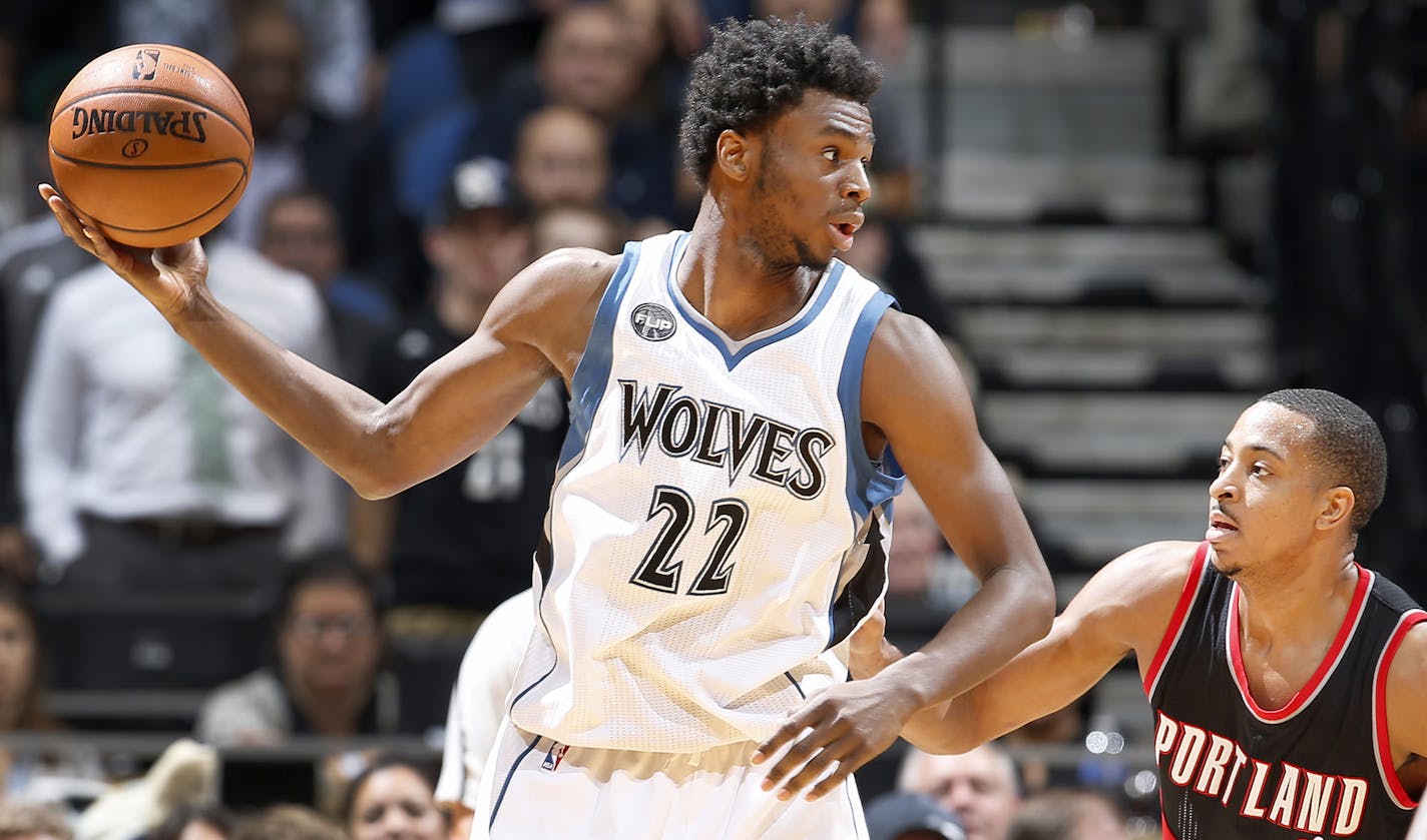 Minnesota Timberwolves Andrew Wiggins (22). ] CARLOS GONZALEZ &#xef; cgonzalez@startribune.com - November 2, 2015, Minneapolis, MN, Target Center, NBA, Minnesota Timberwolves vs. Portland Trailblazers