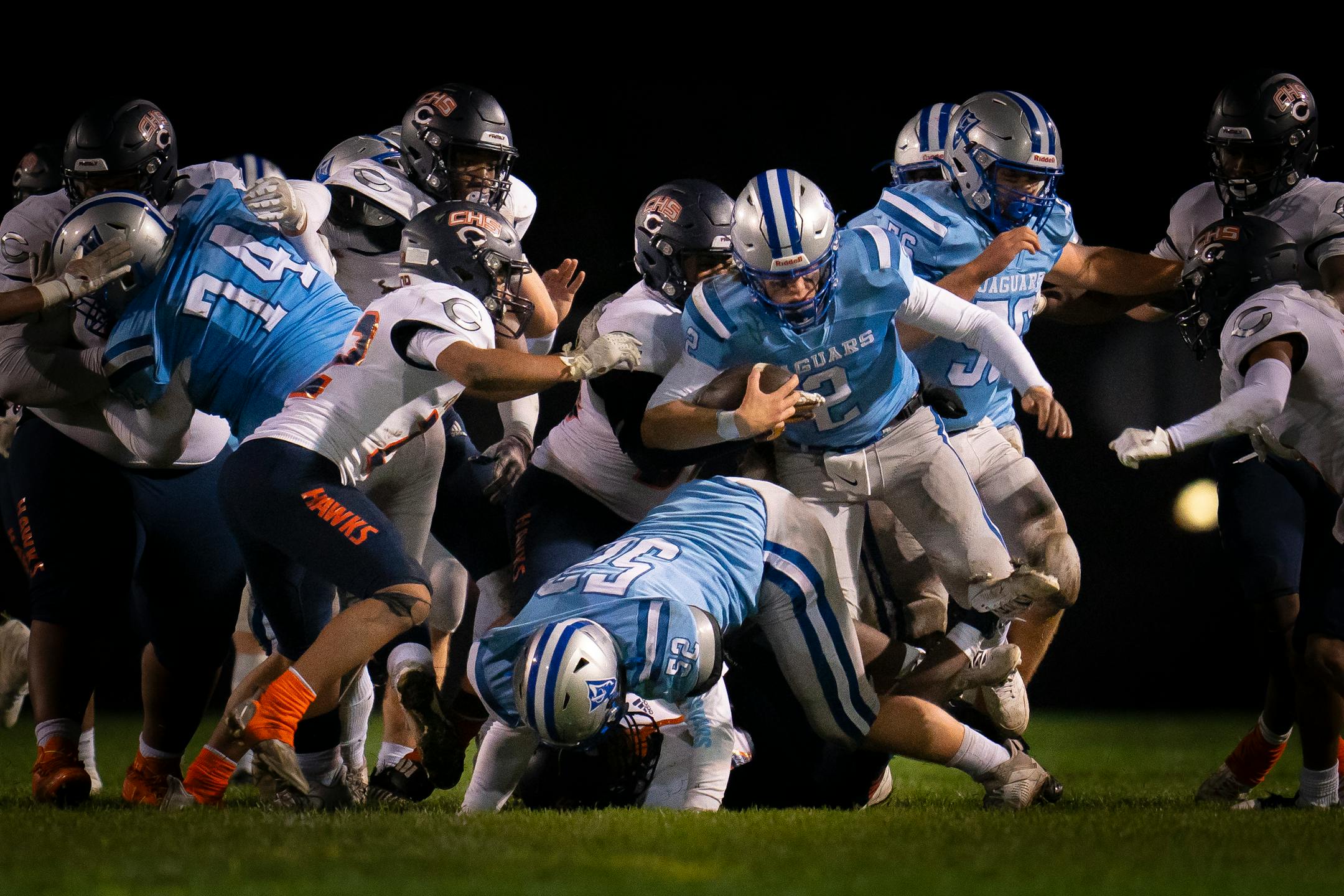 Bloomington Jefferson's Tyson Schultz (2) rushes the ball against Robbinsdale Cooper Friday night.