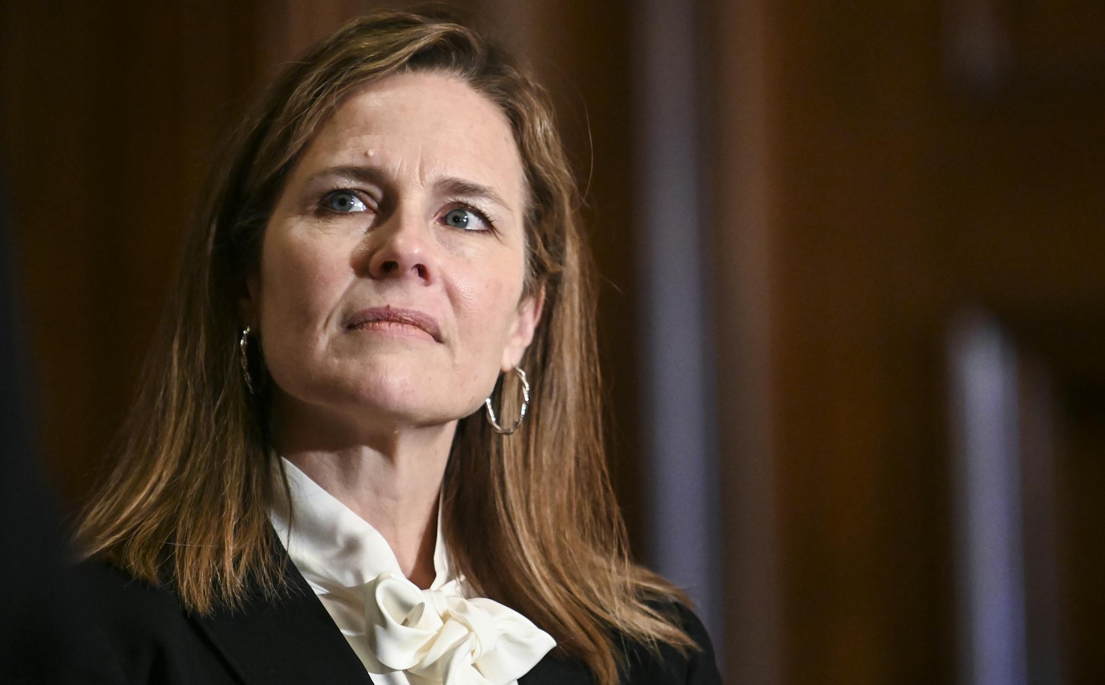 Judge Amy Coney Barrett met with Sen. Kevin Cramer, R-N.D., on Capitol Hill in Washington, Thursday, Oct. 1, 2020.
