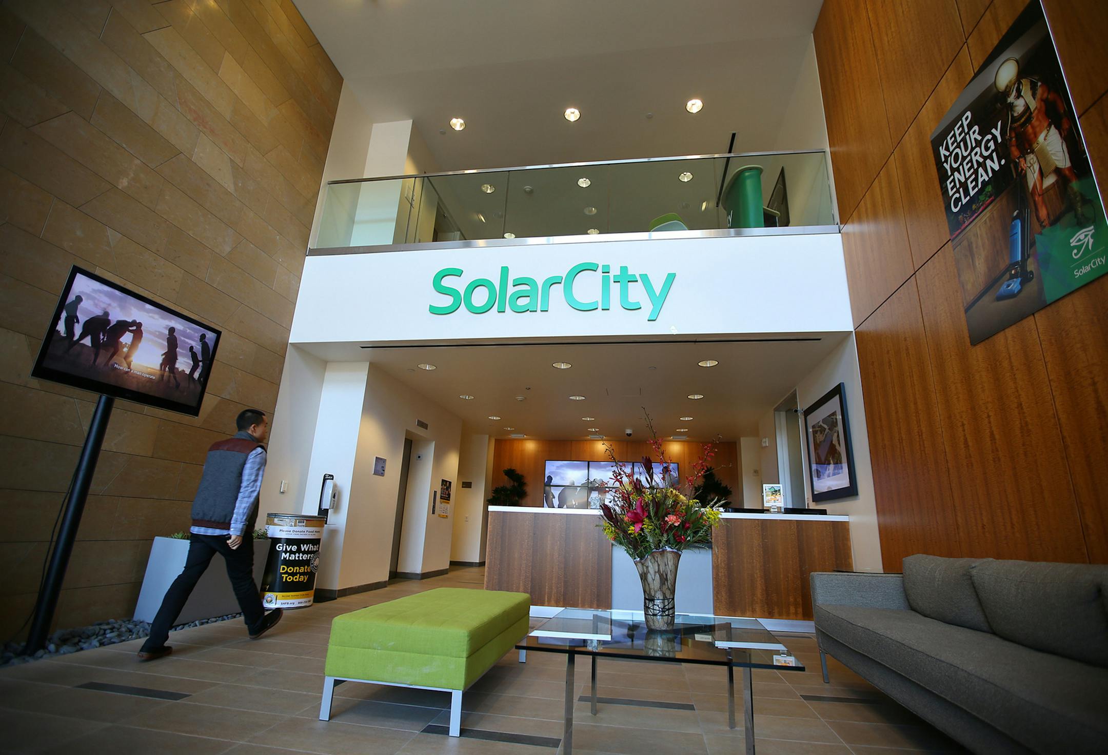 The lobby of Solar City on Nov. 23, 2015 in San Mateo, Calif. (Aric Crabb/Bay Area News Group/TNS) ORG XMIT: 1178389