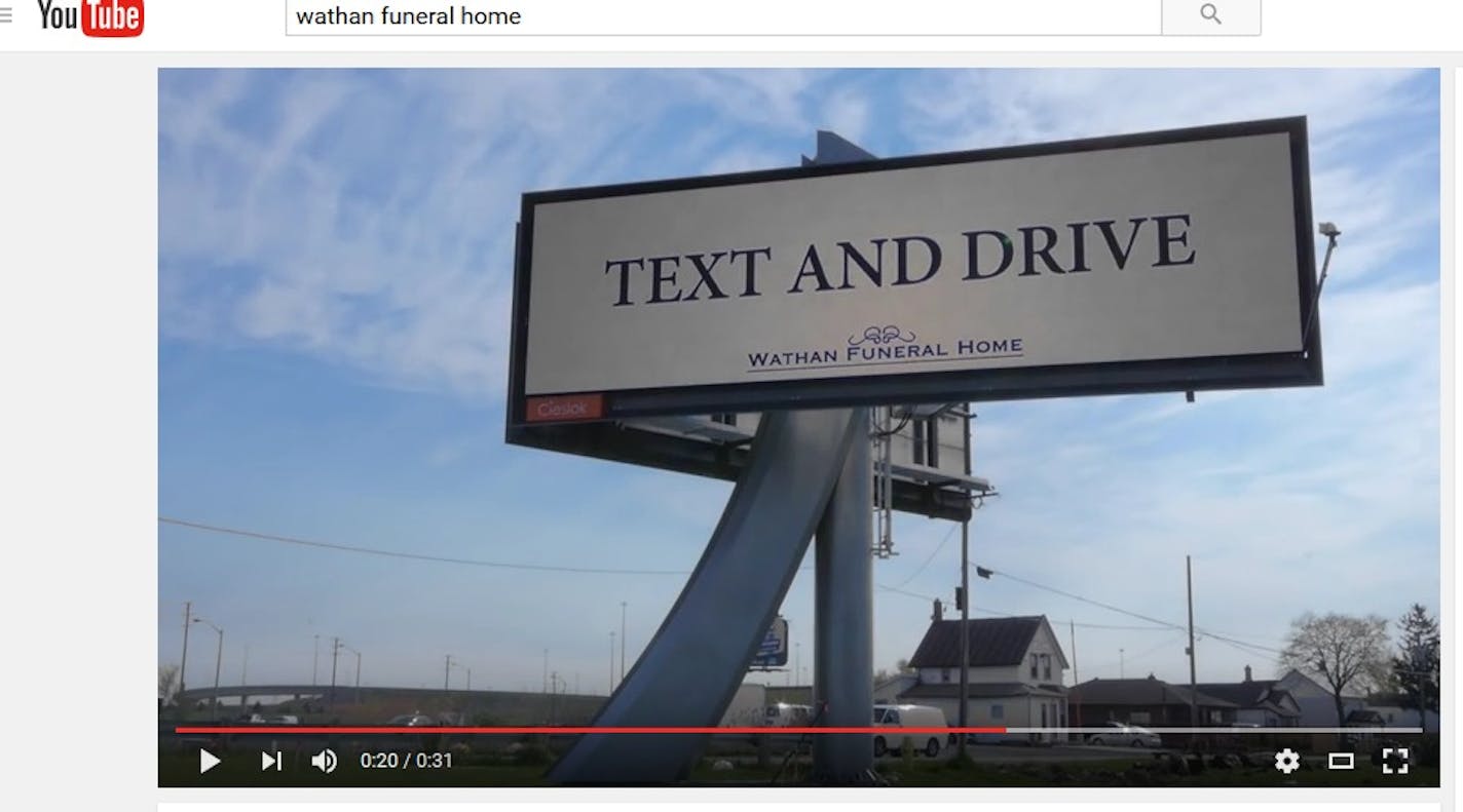 A screengrab from a YouTube video about the campaign in Canada to get drivers to stop texting.