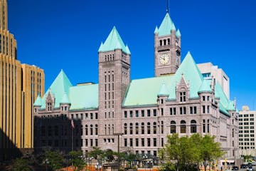 "The Municipal Building, which houses both the Minneapolis City Hall and the Hennepin County Courthouse. The building is built in the Richardsonian Ro