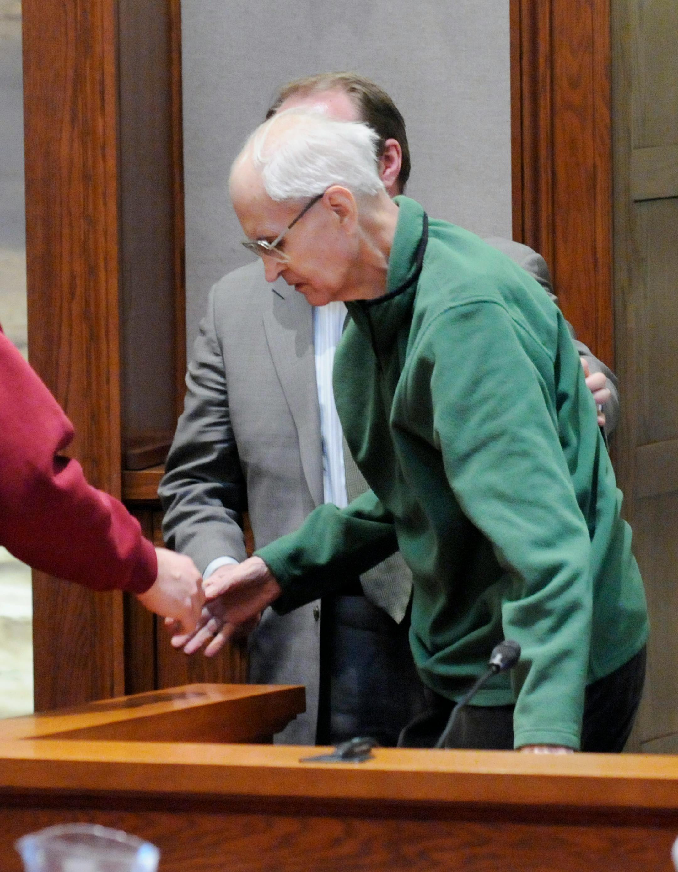 Witness Gerald Anderson was helped off the stand after he testified about his rejected ballot. Several voters said they did not know their absentee ballot had been rejected until they were contacted by the Republican Party.