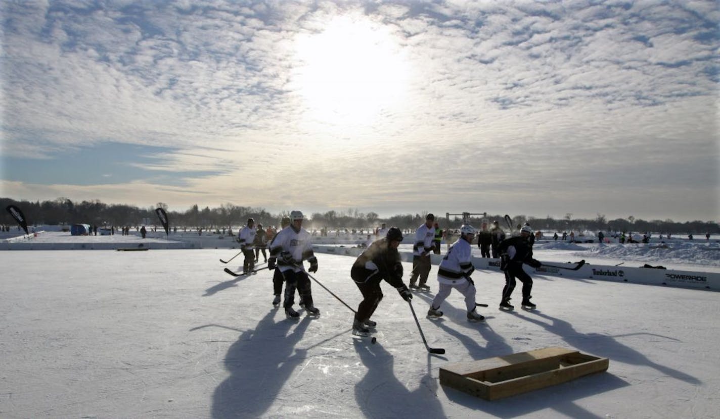 1600 hockey players on 300 teams braved the cold weather and took to the rinks during last year's Pond Hockey Championships at Lake Nokomis.