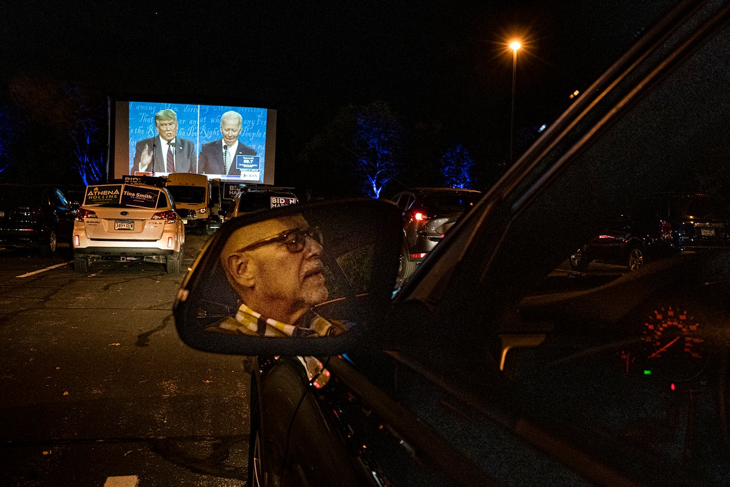 Frederick Dempsey-Hess watched as the presidential debate between President Trump and Senator Joe Biden was projected on a giant screen.