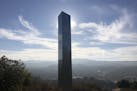 A monolith stands on a Stadium Park hillside in Atascadero, Calif., Tuesday, Dec. 2, 2020. Days after the discovery and swift disappearance of two shi