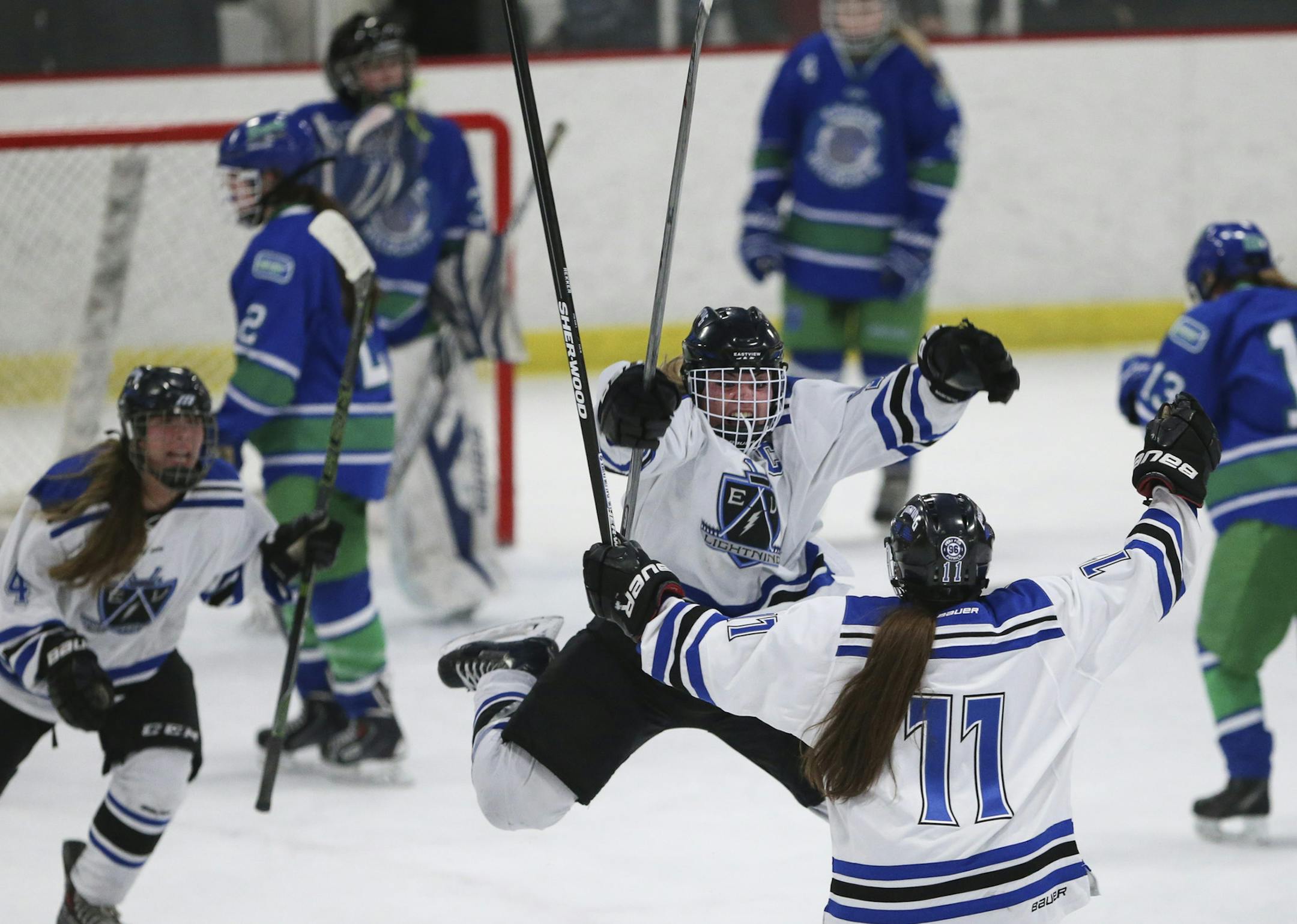 Eastview's Natalie Snodgrass, center, has scored game-winning goals in section play as well as in international competition. (Jeff Wheeler, Star Tribune)