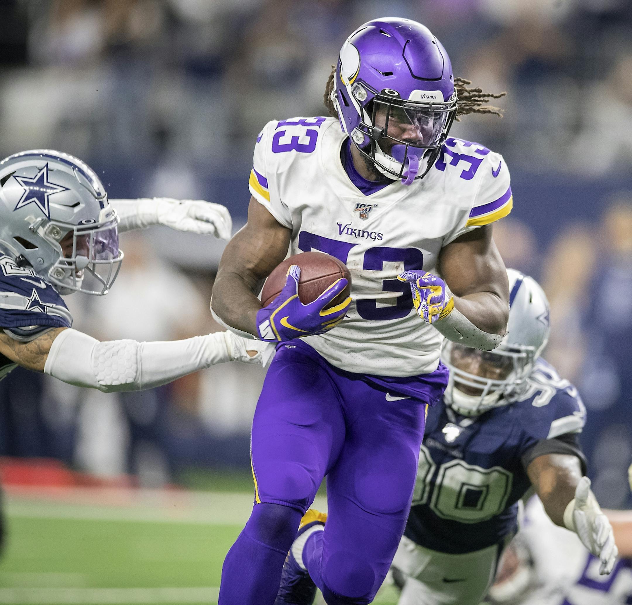 Minnesota Vikings' running back Dalvin Cook rushed into the end zone for a touchdown in the third quarter.