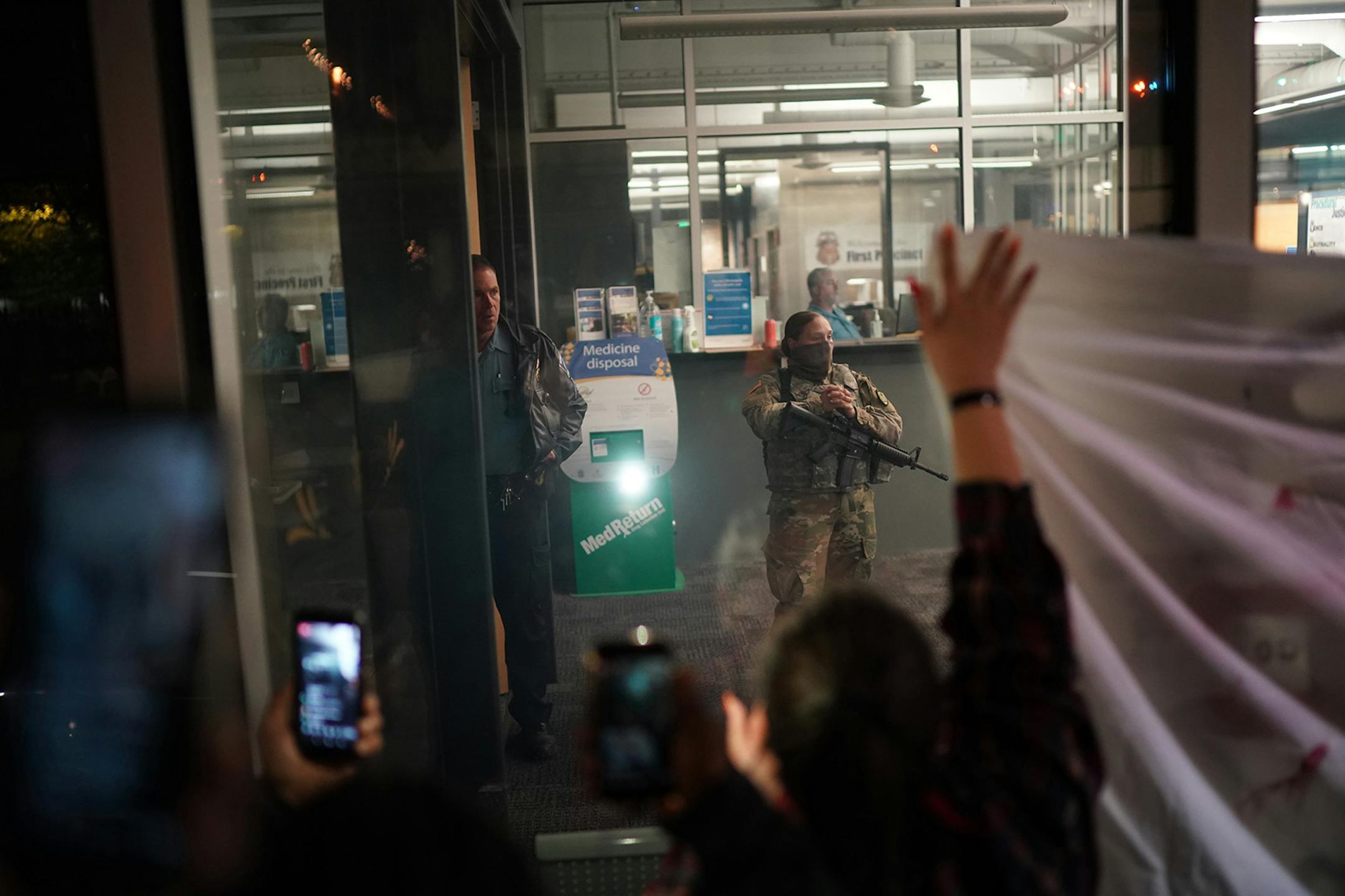 Demonstrators chanted outside the 1st Precinct office in downtown Minneapolis.