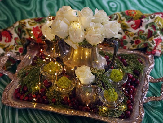 Use Grandma’s vintage silver servers in this tablescape.