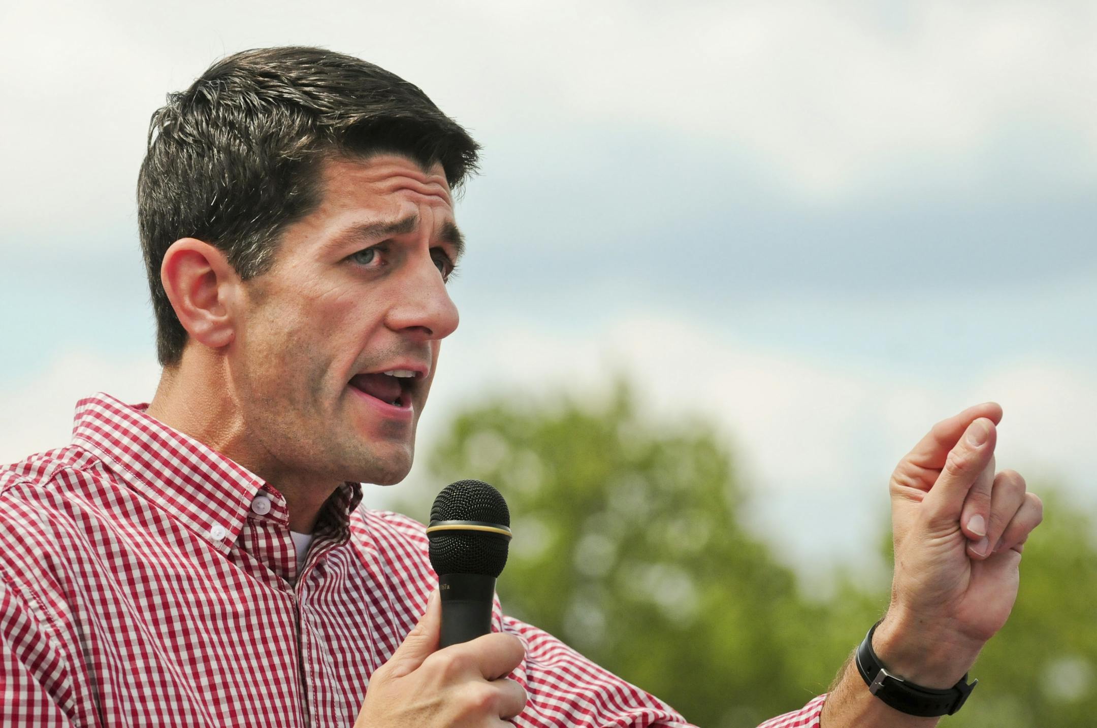 Rep. Paul Ryan (R-Wis.), the running mate of Mitt Romney, speaks at the Iowa State Fair in Des Moines, Iowa, Aug. 13, 2012.