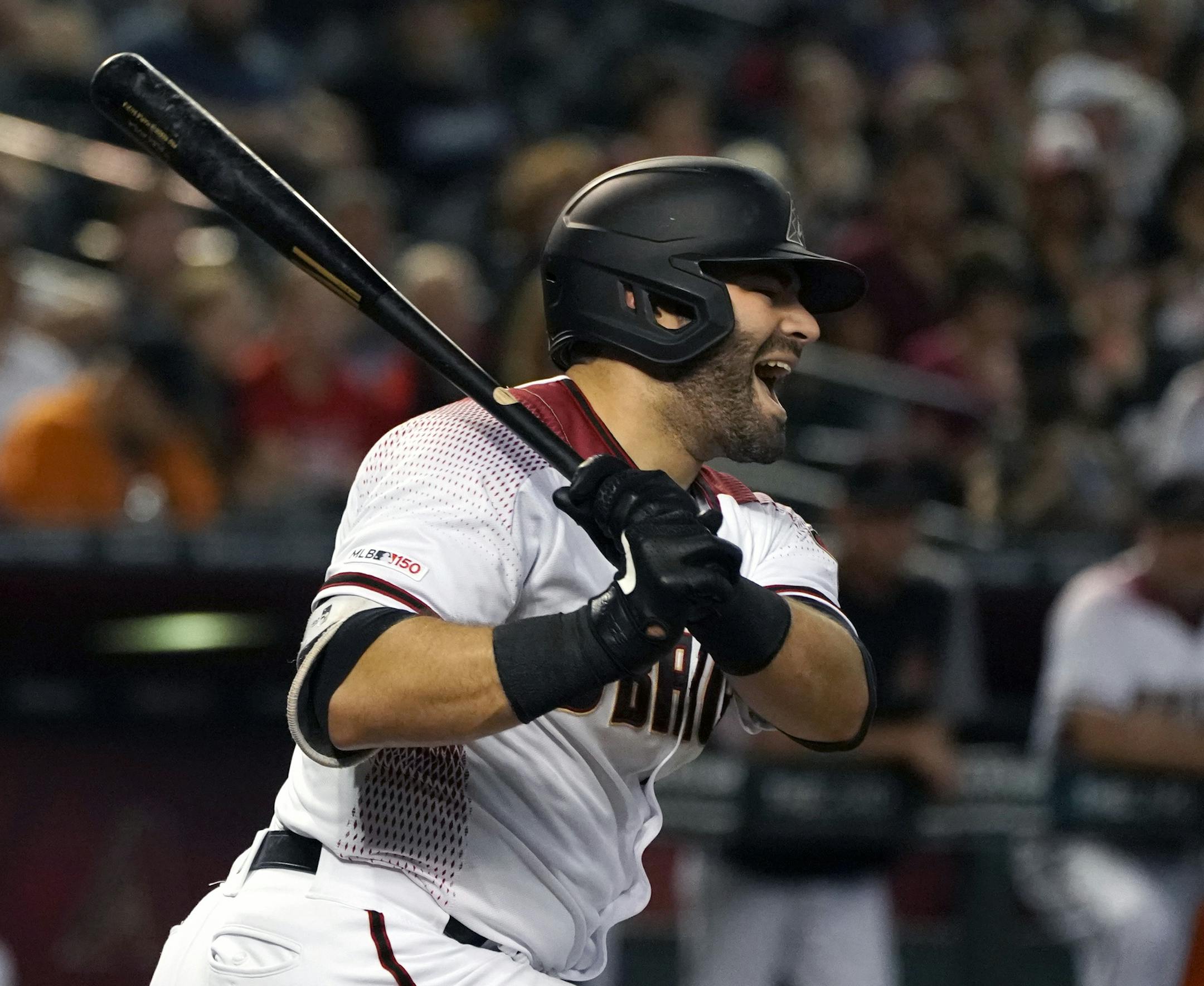 Arizona Diamondbacks' Alex Avila reacts after striking out against the San Diego Padres in the second inning of a baseball game Monday, Sept. 2, 2019, in Phoenix. (AP Photo/Rick Scuteri) ORG XMIT: AZRS104