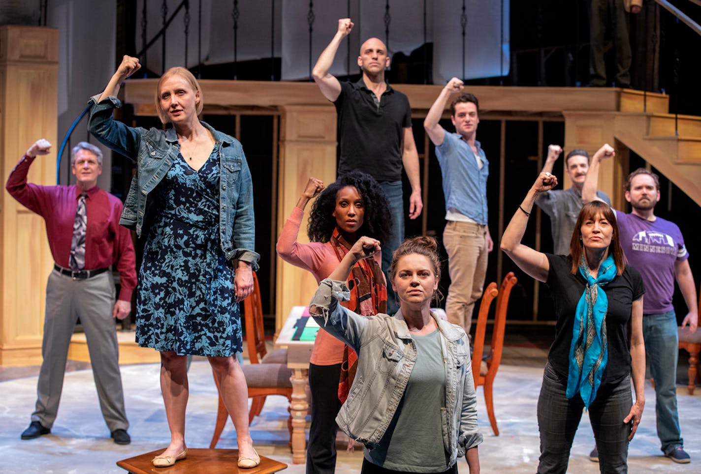 A rehearsal for "Dirty Business" at the History Theatre in St. Paul. Betty Pack is played by actor Kendall Anne Thompson (front). ] CARLOS GONZALEZ • cgonzalez@startribune.com – St. Paul, MN – April 24, 2019, "Dirty Business" is a world premiere musical at History Theatre about the "Minnesota Mata Hari," Betty Pack and three other women, including entertainer Josephine Baker, whose contributions to the WW2 effort have been ignored.