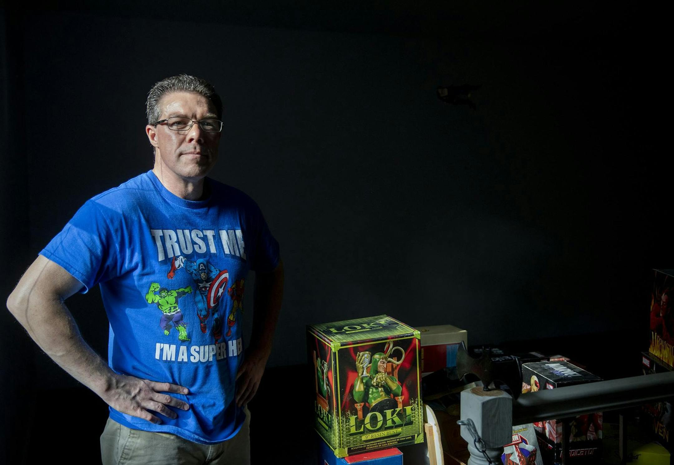 Allen Stewart posed in the former location of his Hall of Heroes museum in his backyard in Elkhart, Ind.