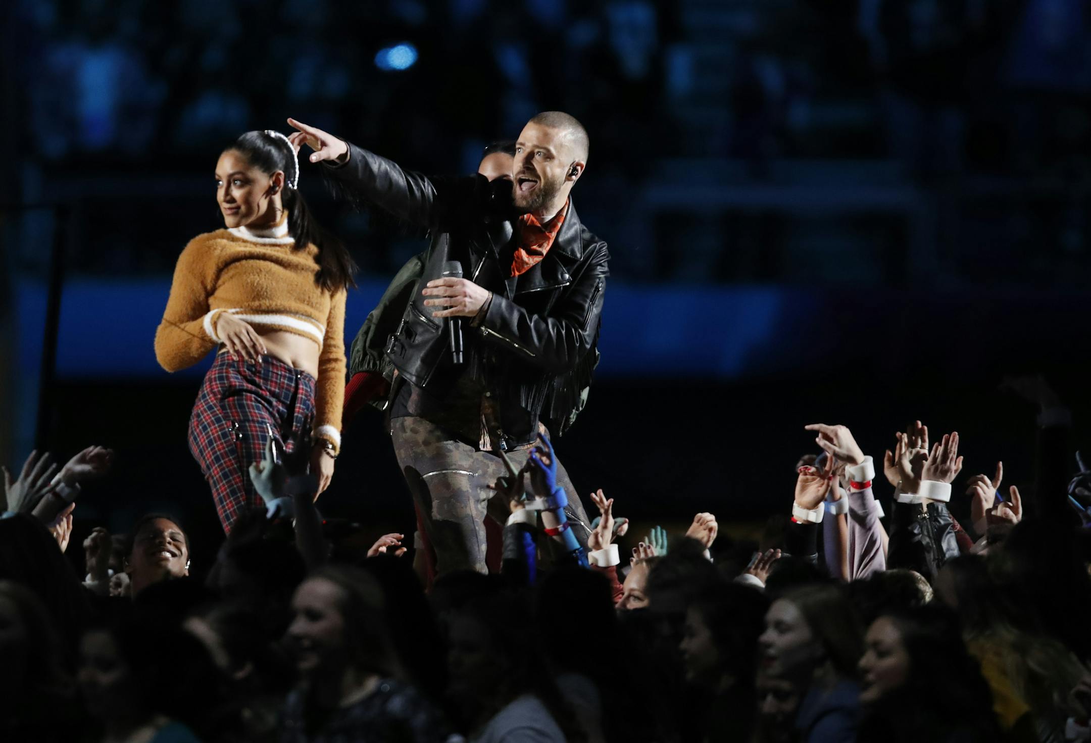 Justin Timberlake headlined the halftime show at Super Bowl LII at U.S. Bank Stadium. ] Jerry Holt ï Jerry.Holt@startribune.com The New England Patriots met the Philadelphia Eagles in Super Bowl LII Sunday evening, February 4, 2017 at U.S. Bank Stadium in Minneapolis.