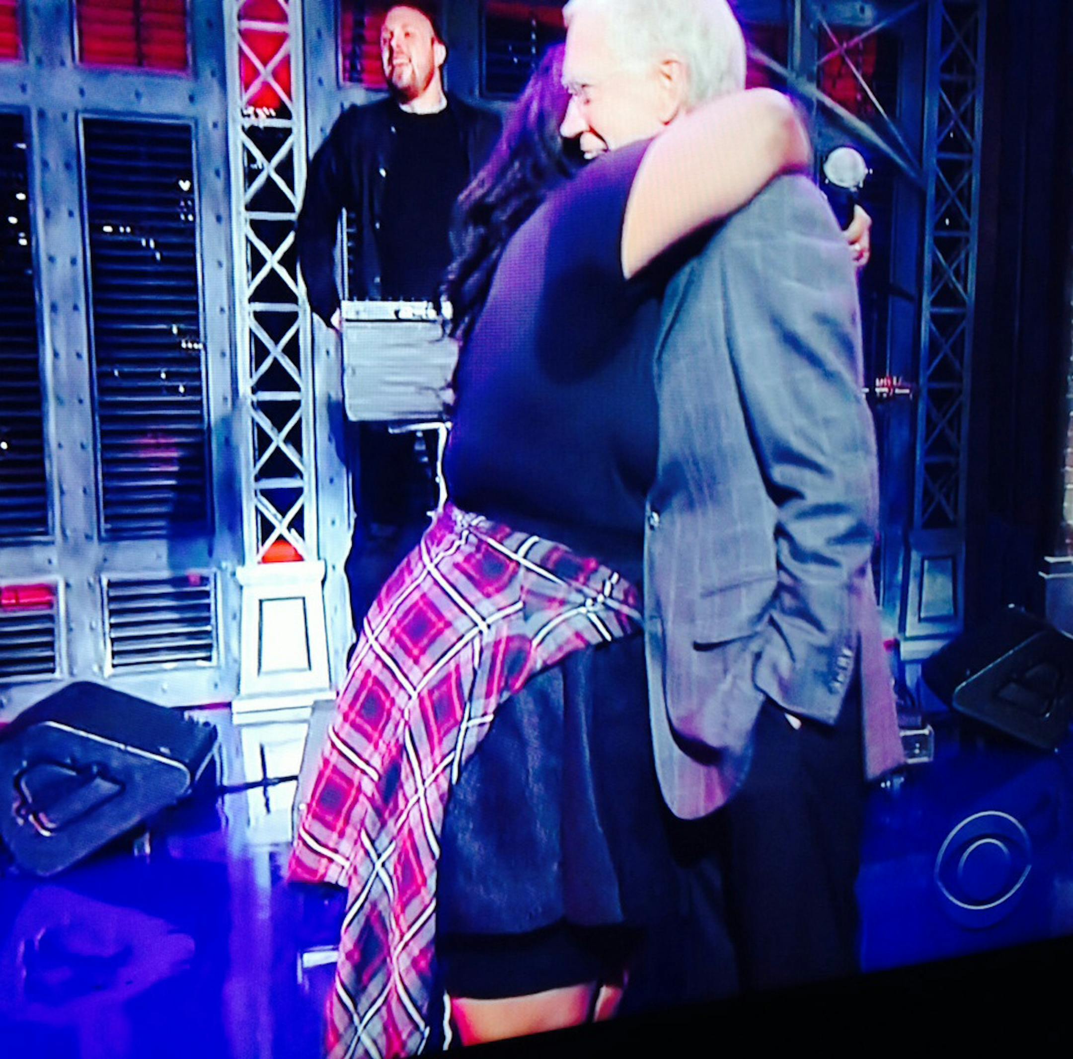 Lizzo hugs David Letterman in this screen grab from Tueday's nights show.