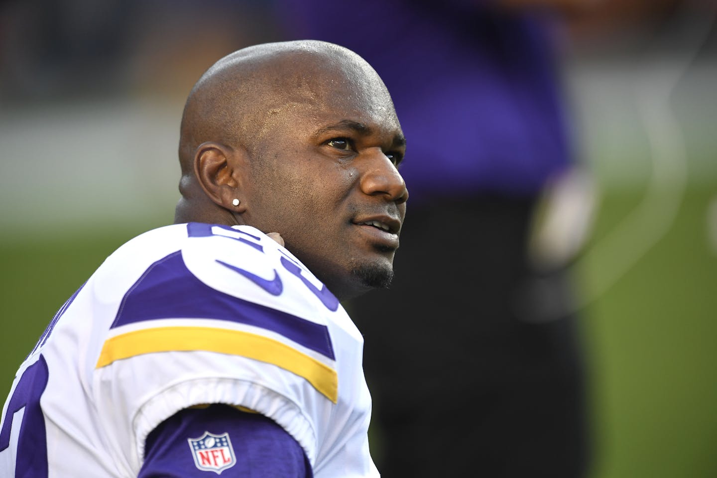 Minnesota Vikings cornerback Terence Newman warms up before an NFL football game against the Denver Broncos Saturday, Aug. 11, 2018, in Denver. (AP Photo/Mark Reis)