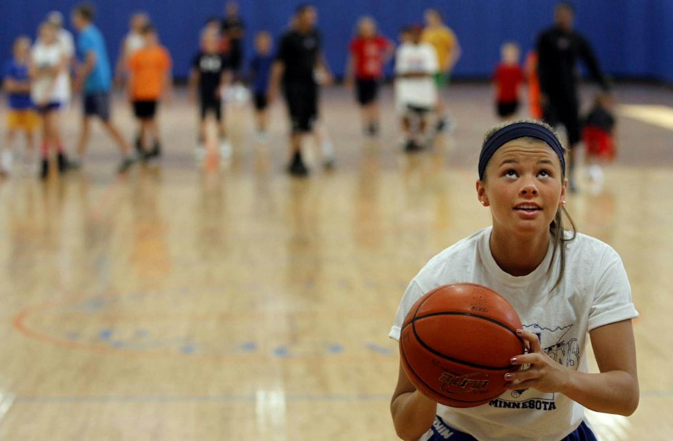 Grace Coughlin worked on her free throw shooting at the 43 Hoops Basketball Academy Wednesday June 27, 2012 in Hopkins, MN.