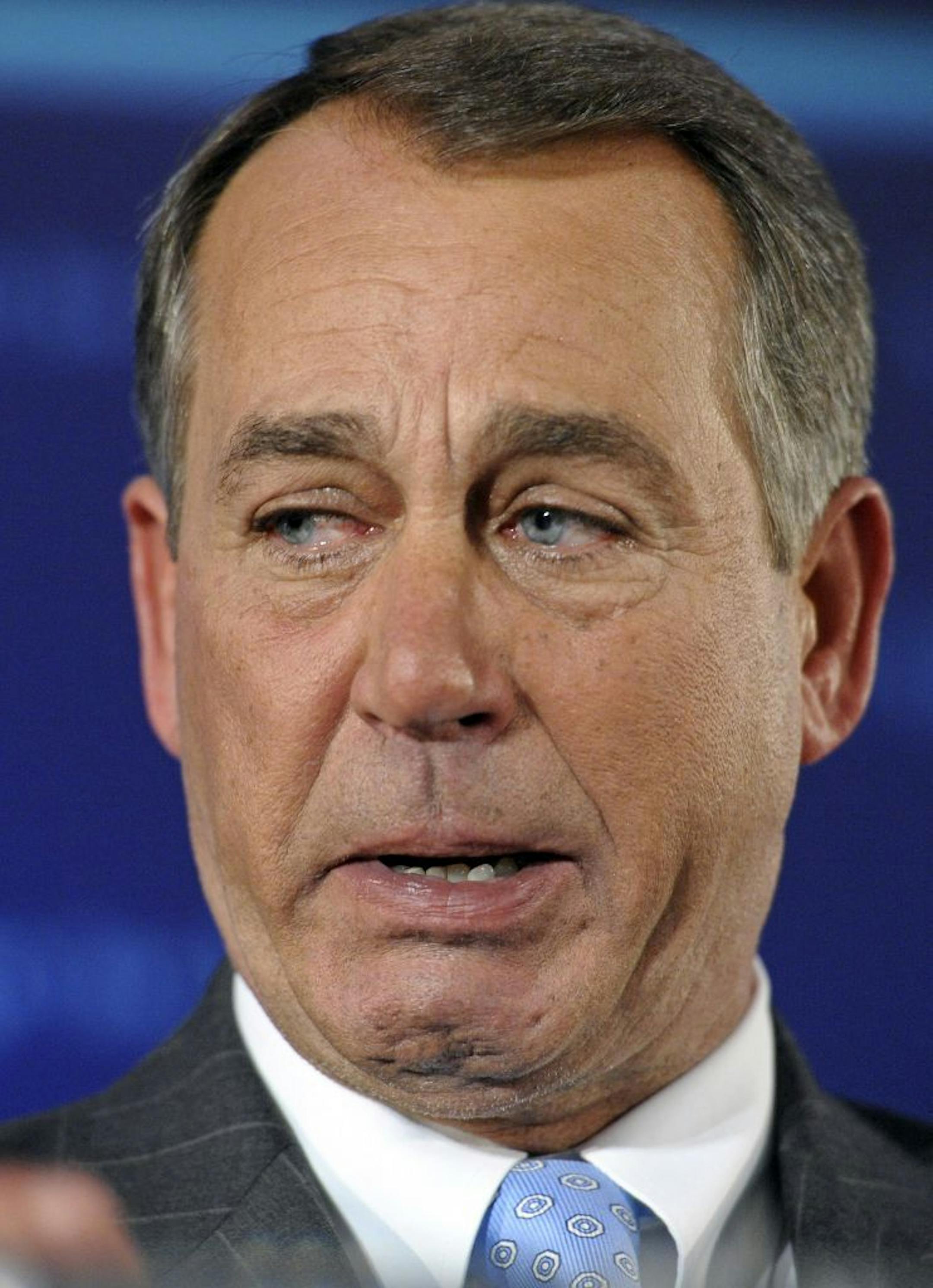 FILE This Tuesday, Nov. 2, 2010 file photo shows House Republican leader John Boehner of Ohio with tears in his eyes as he celebrates the GOP's victory that changes the balance of power in Congress and will likely elevate him to speaker of the House, during an election night gathering hosted by the National Republican Congressional Committee at the Grand Hyatt hotel in Washington. It seems a strange sight: The president of the United States, sometimes called the most powerful person in the world