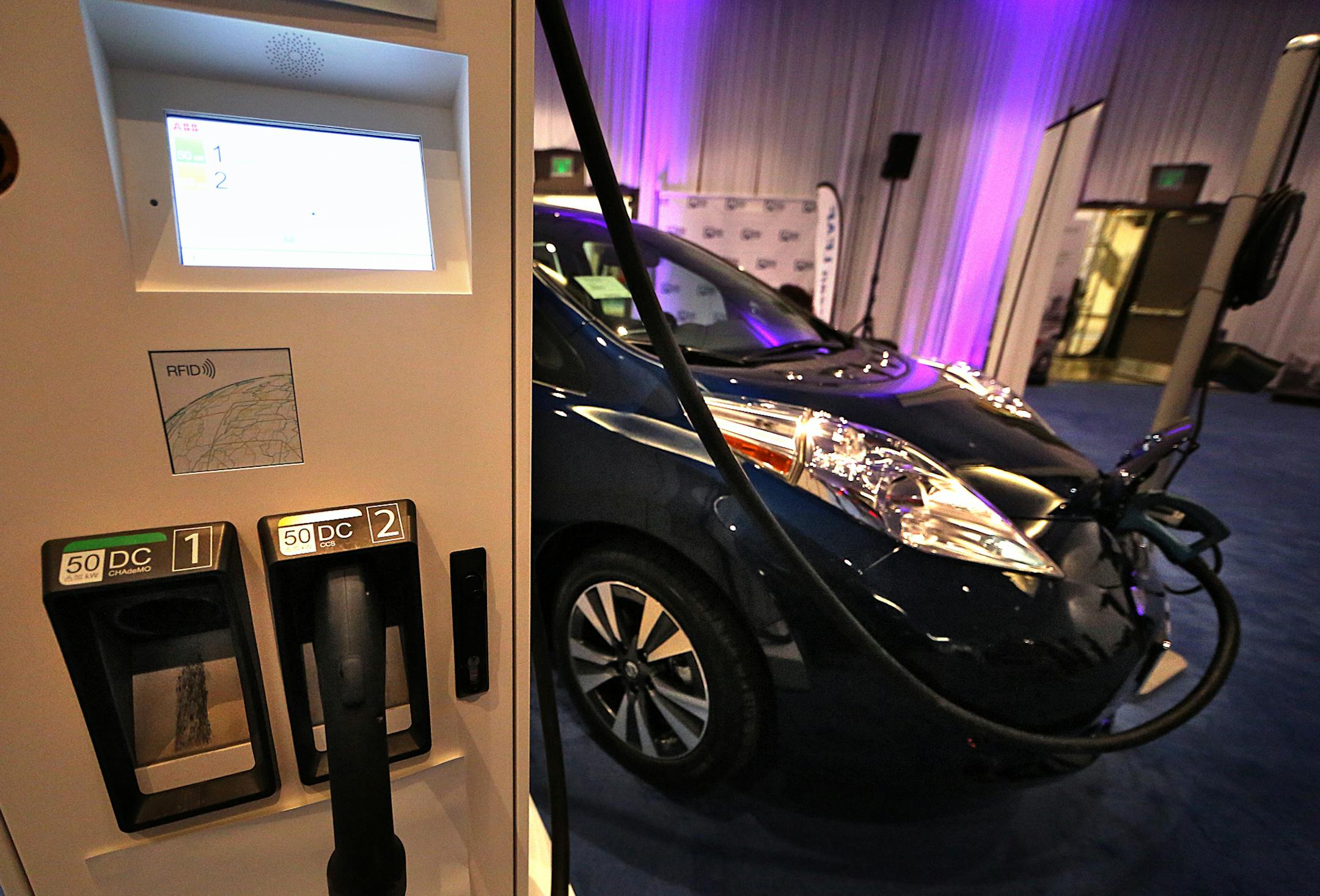 The Nissan LEAF is among the electric automobiles on display in the Electric Room at the Twin Cities Auto Show. ] JIM GEHRZ ï james.gehrz@startribune.com /Minneapolis, MN / March 12, 2016 /9:00 AM - BACKGROUND INFORMATION: The Green Room at the Twin Cities Auto Show (March 12-20), which features hybrid and electric vehicles, will be renamed the Electric Room this year. But will anyone care? With gas prices at the lowest prices ever, adjusted for inflation, hybrid and especially electric veh