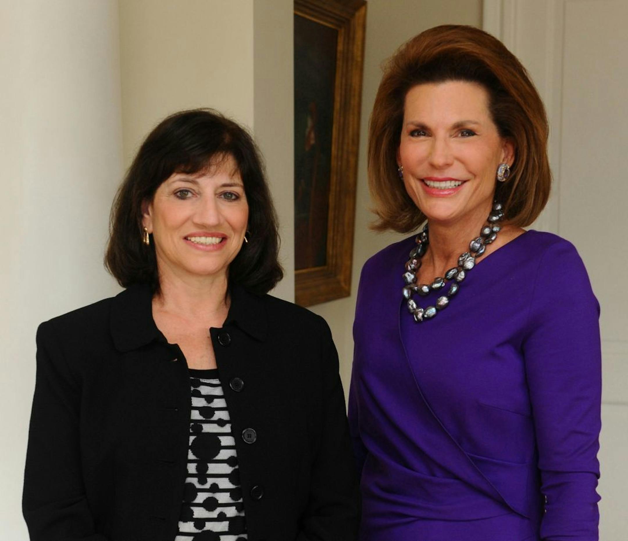 In this undated photo provided by Susan G. Komen for the Cure, new President and CEO Judith A. Salerno, left, is shown with Komen Founder and now Chair of Global Strategy Nancy G. Brinker. The breast cancer charity on Monday, June 17, 2013, announced that it named Salerno as its new leader. Salerno replaces Brinker, the charity's founder, who announced last summer she would step down, following an onslaught of criticism over Komen's decision to stop funding Planned Parenthood.