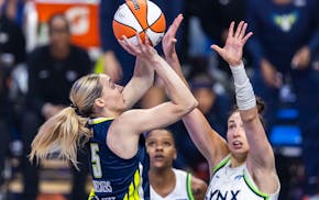 Dallas' Paige Bueckers, a Minnesotan who was the first overall pick in the WNBA draft, scores her first WNBA points during the first half Friday again