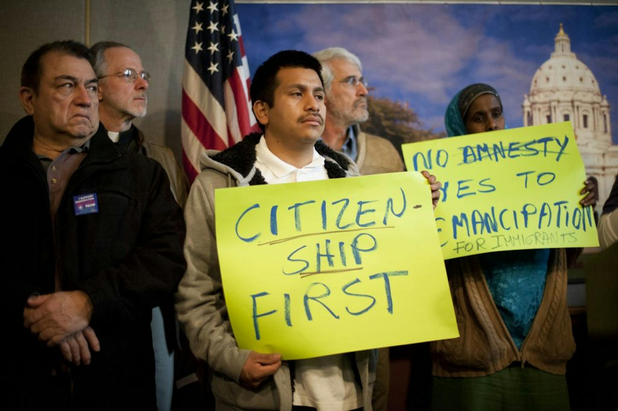 A coalition of local civil, immigrants and labor rights groups held a press conference Wednesday, January 30, 2013 to support President Obama's new Immigration Plan. The group included representatives from Asembleas de Derechos Civiles, Centro Campesino, ISAIAH, Latino Communications Network, Minnesotans for a Fair Economy, SEIU Healthcare MN, SEIU MN State Council, UFCS Local 1189.