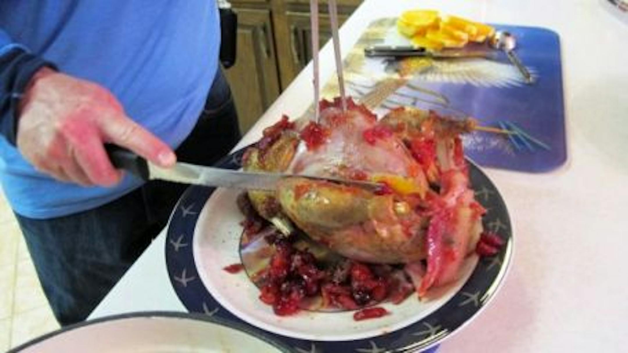 I begin carving the bird and moments later find the crop still intact.