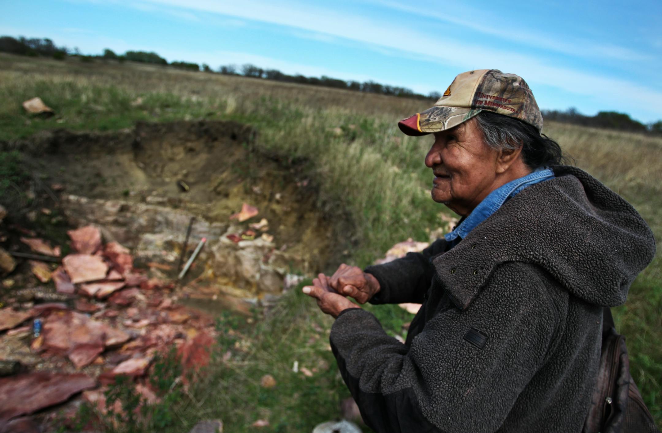 Billy Bryan, who turns 70 next month, is one of the last traditional carvers of Native American pipestone. He has spent his entire life amid the sacred quarries in the southwest corner of the state near Pipestone, where the national monument is celebrating its 75th anniversary. Bryan was photographed near where he quarries at the national monument on April 26, 2012, in Pipestone, MN.] (DAVID JOLES/STARTRIBUNE) Billy Bryan, who turns 70 next month, is one of the last traditional carvers of Native