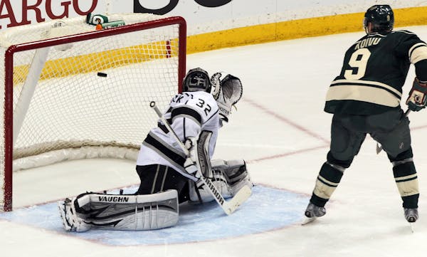 The Wild won in a shootout scoring on all three attempts Saturday. Mikko Koivu watched his shot fly past Kings goalie Jonathan Quick