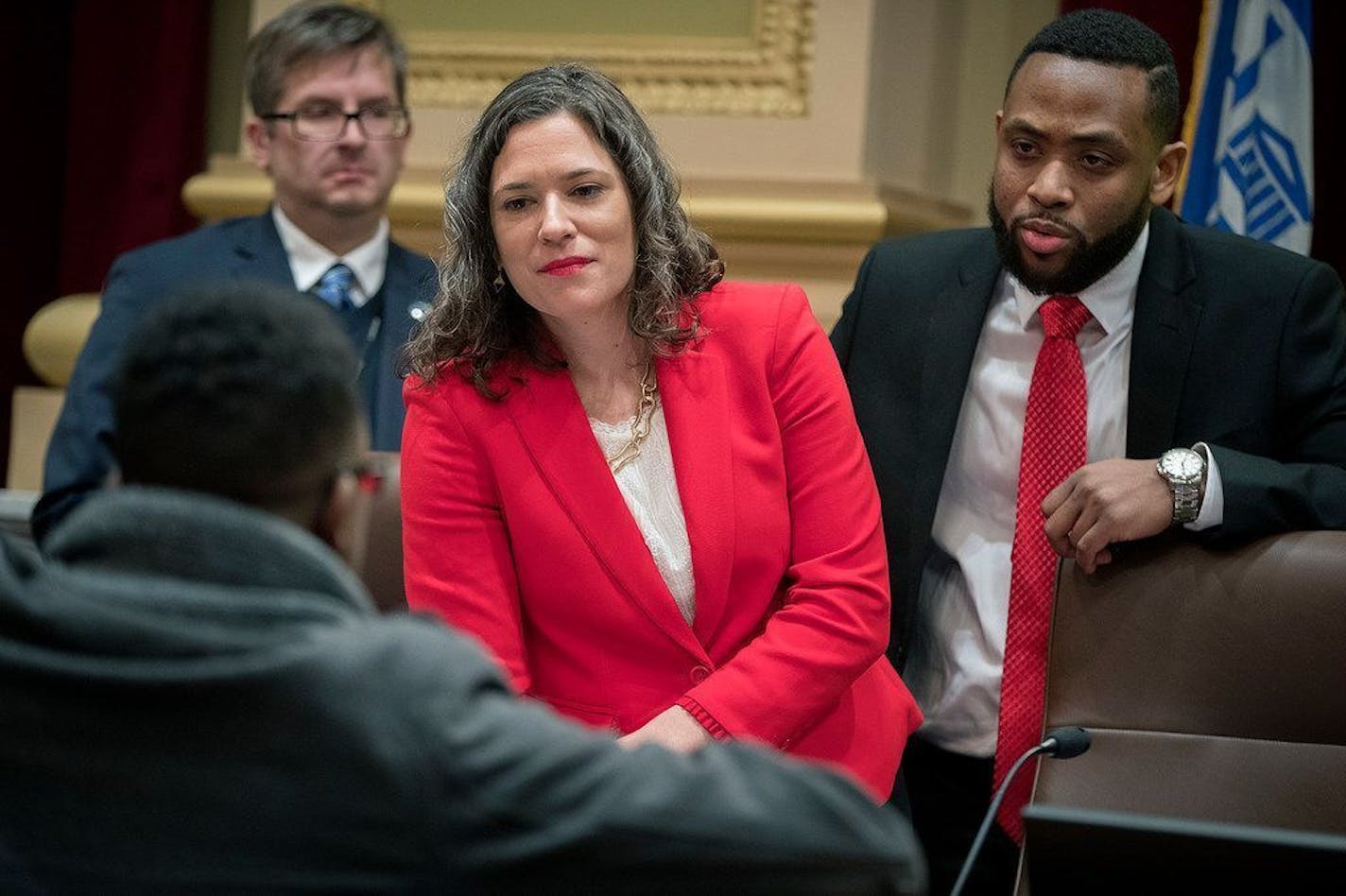 Minneapolis City Council President Lisa Bender spoke to attendees of a council meeting in January 2018.