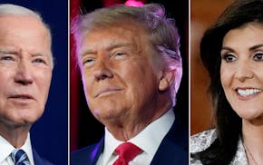 President Joe Biden, left, former President Donald Trump and Republican presidential candidate former UN Ambassador Nikki Haley.