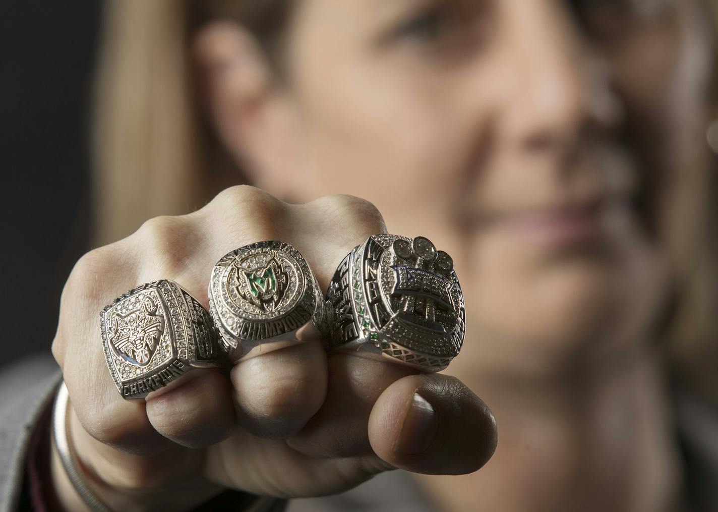 Lynx head coach Cheryl Reeve showed the three championship rings that her team has won during Minnesota Lynx media day at Mayo Clinic Square Monday May 1, 2017 in Minneapolis, MN.] JERRY HOLT &#xef; jerry.holt@startribune.com