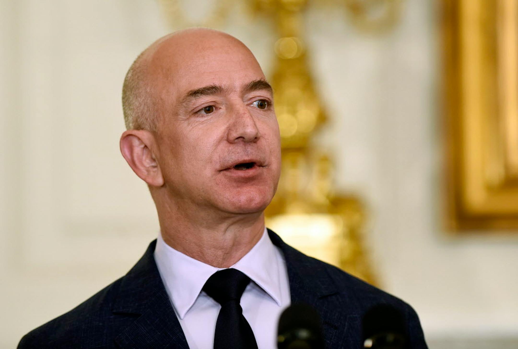 FILE - In this May 5, 2016, file photo, Jeff Bezos, the founder and CEO of Amazon.com, speaks in the State Dining Room of the White House in Washington. Bezos said Thursday, Sept. 13, 2018, that he will start a $2 billion charitable fund to help homeless families and open new preschools in low-income neighborhoods. (AP Photo/Susan Walsh, File)