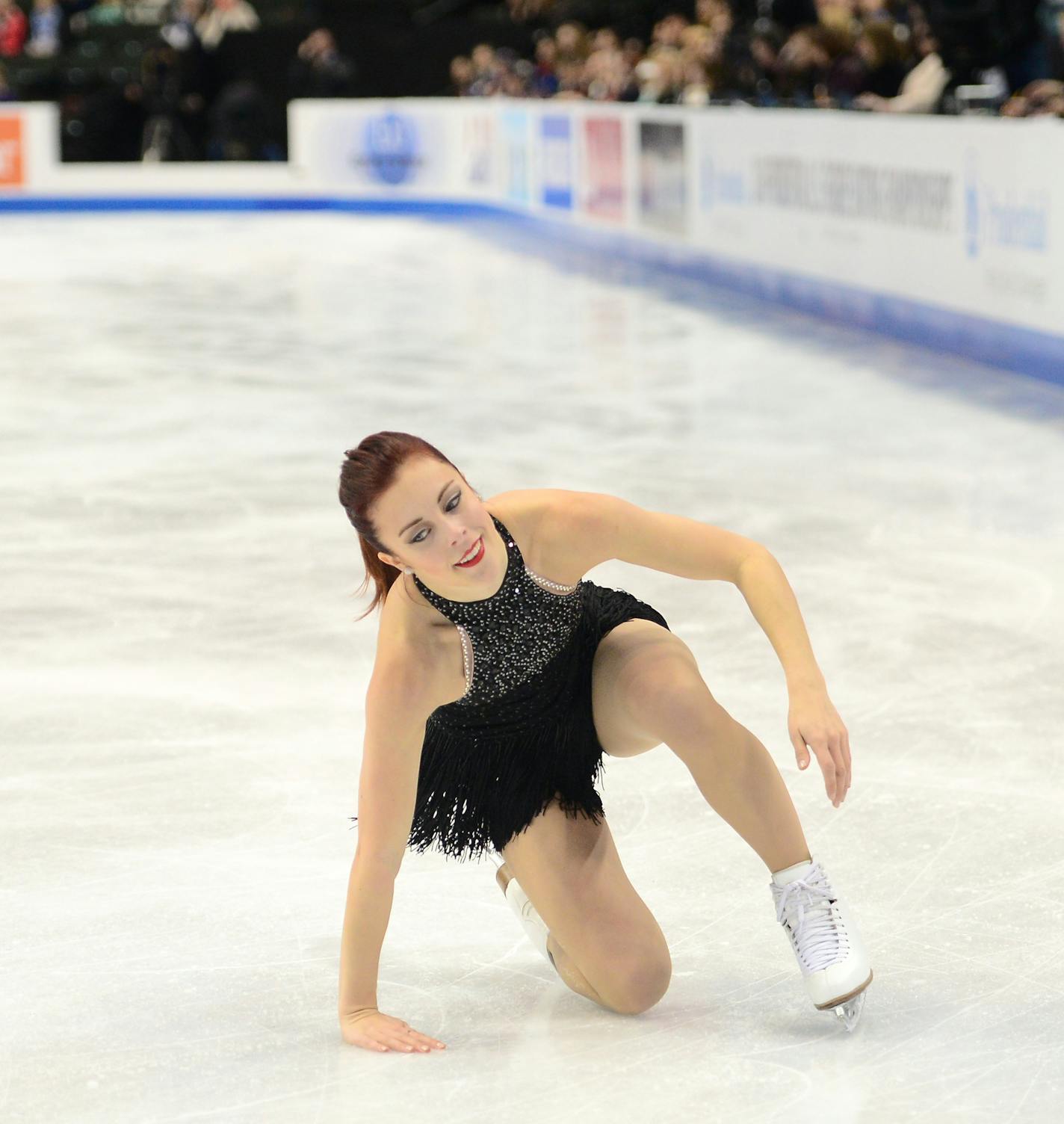 Ashley Wagner picked herself off the ice after falling in the Championship Ladies Short Program of the 2016 Prudential U.S. Figure Skating Championships Thursday. ] (AARON LAVINSKY/STAR TRIBUNE) aaron.lavinsky@startribune.com The Championship Ladies Short Program of the 2016 Prudential U.S. Figure Skating Championships was held at Xcel Energy Center on Thursday, Jan. 21, 2016 in St. Paul, Minn.