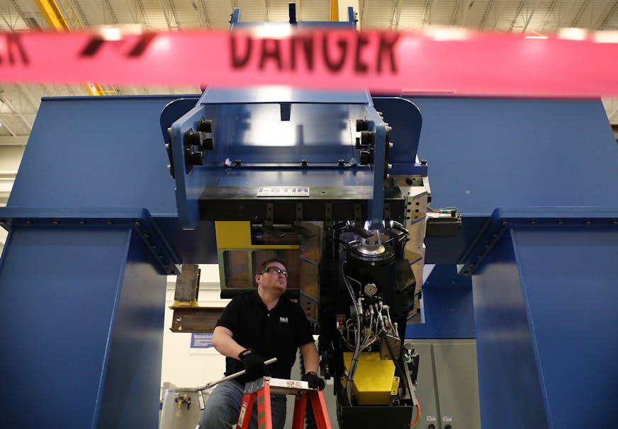 Field service technician Donovan Kobs readied a friction stir welding system used in manufacturing for the aerospace industry to demo a weld. ] ANTHONY SOUFFLE &#xef; anthony.souffle@startribune.com Business profile on PaR Systems photographed Tuesday, Feb. 6, 2018 at their headquarters in Shoreview, Minn. The engineering firm specializes in automated manufacturing and material handling equipment including cranes and robots for Chernobyl, Fukushima, NASA and med tech firms.