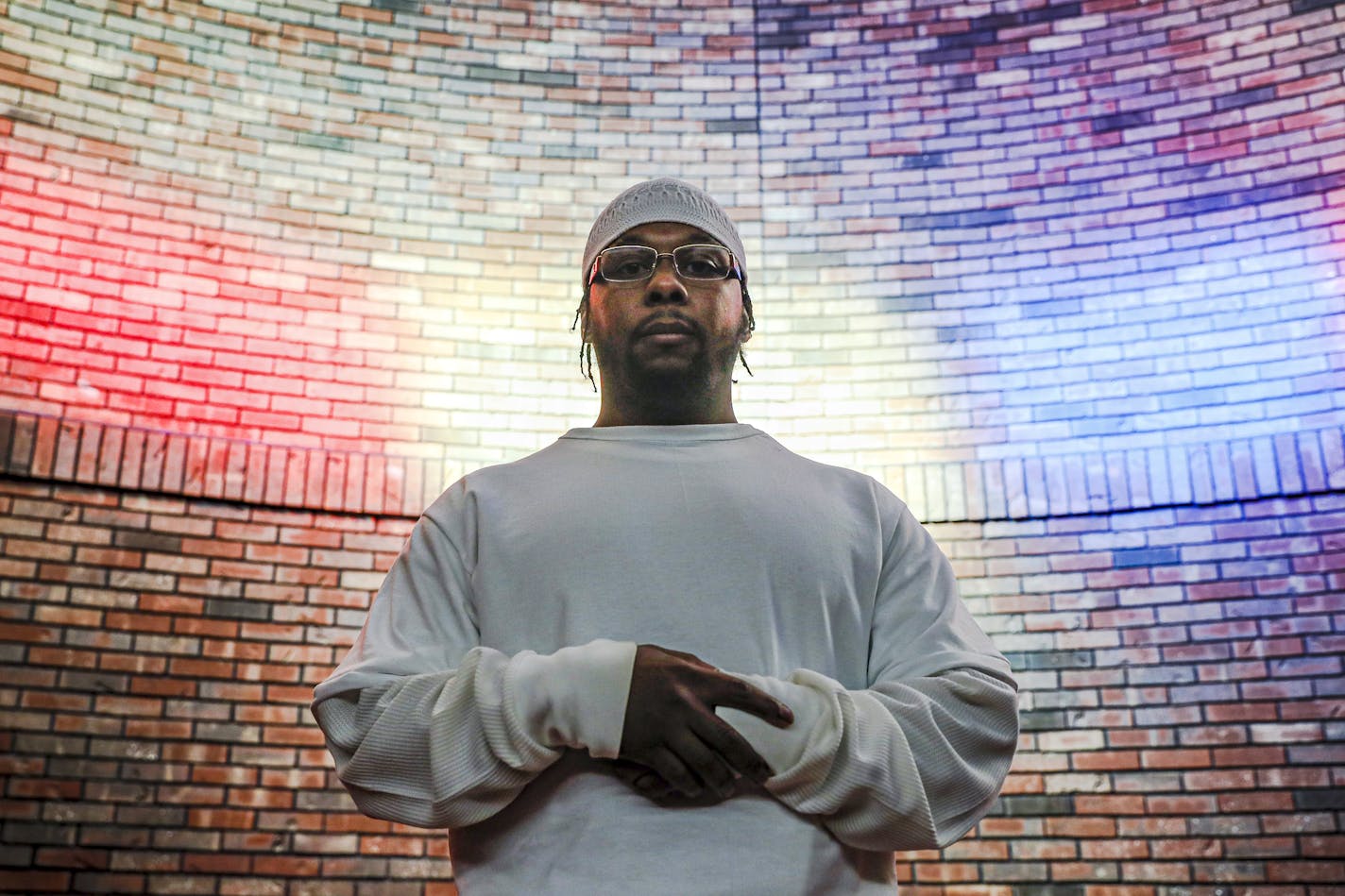 Myon Burrell, convicted in the murder of Tyesha Edwards, an 11-year-old girl pierced in the heart by a stray bullet in 2002 while doing homework at her family's dining room table, stands for a photograph at the Stillwater Correctional Facility, on Oct. 23, 2019. A growing number of legal experts, community leaders and civil rights activists are concerned that Burrell may have been wrongly convicted, as there was no gun, fingerprints or hard evidence to implicate him.