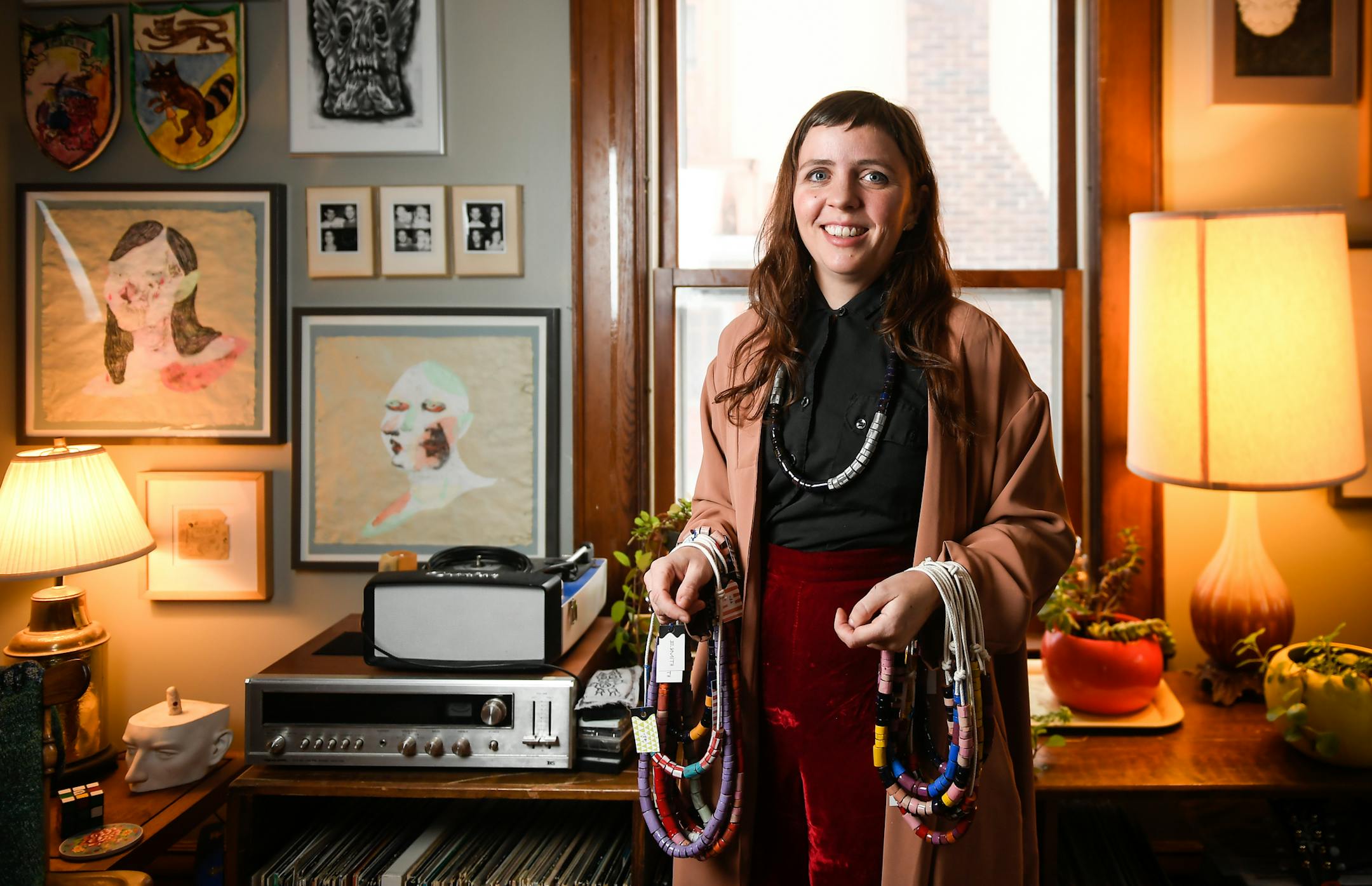 Minneapolis sculptor and jeweler Erin Smith in her home Thursday. ] AARON LAVINSKY ï aaron.lavinsky@startribune.com Minnesota Maker: Minneapolis sculptor Erin Smith. We photograph Smith in her home on Thursday, Feb. 8, 2017 in Minneapolis, Minn.