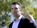 FILE - In this Nov. 4, 2016, file photo, Donald Trump Jr. campaigns for his father Republican presidential candidate Donald Trump in Gilbert, Ariz. Tr
