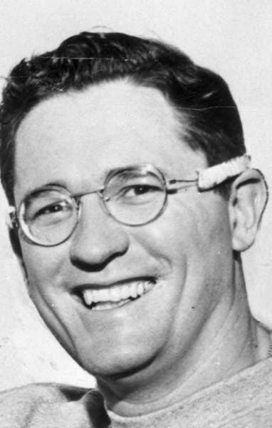 GEORGE MIKAN, basketball star, Minneapolis Lakers. This image is cropped from a larger photo which ran in the March 11, 1957, Minneapolis STAR, and is