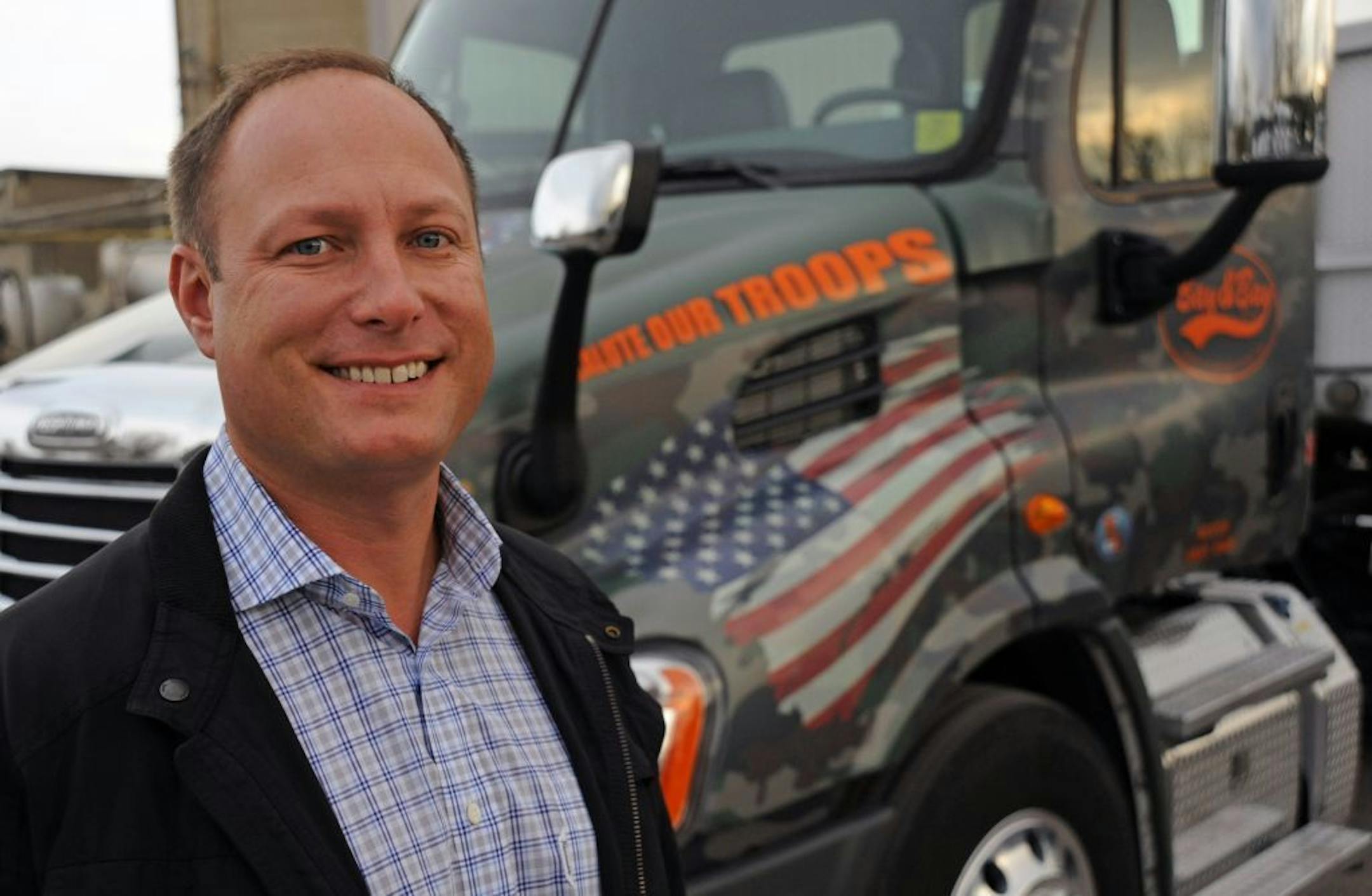 Sam Anderson President and CEO of Bay & Bay Transportation, took over the family's transportation business after his father's unexpected death in 2009. The companies trucks feature various strong graphics..