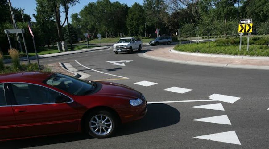 Traffic moved through the roundabout on 66th Street near Hwy. 77 in Richfield.